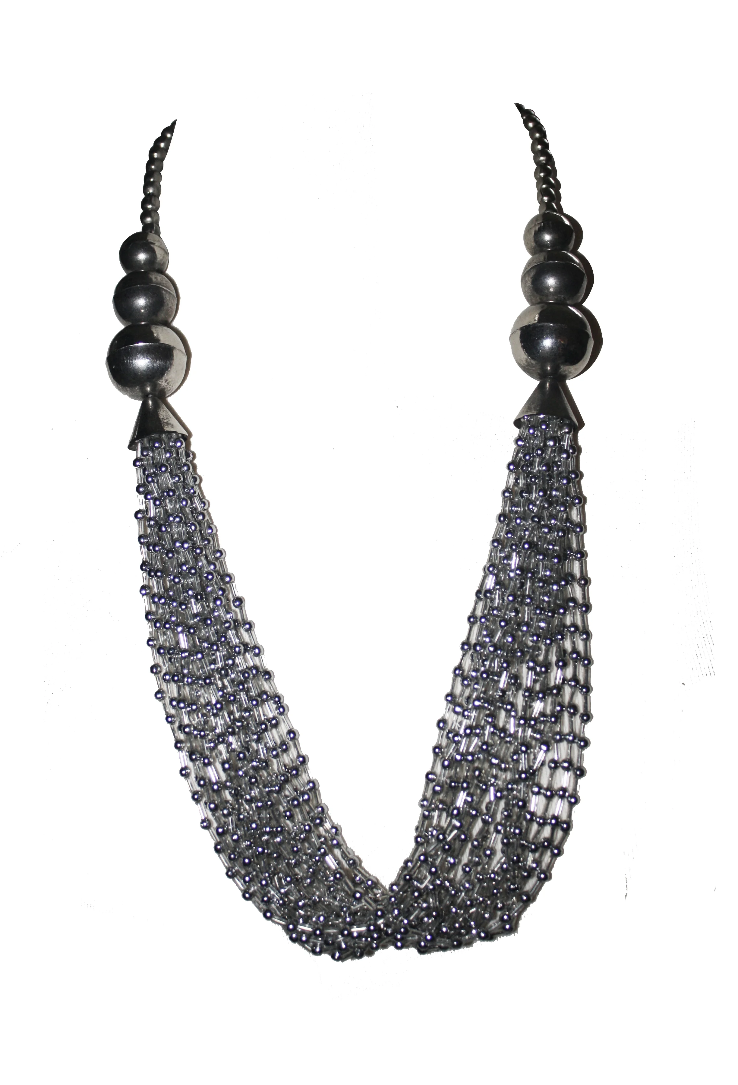 Vintage Multi-Strand Silver Tone Boho Necklace