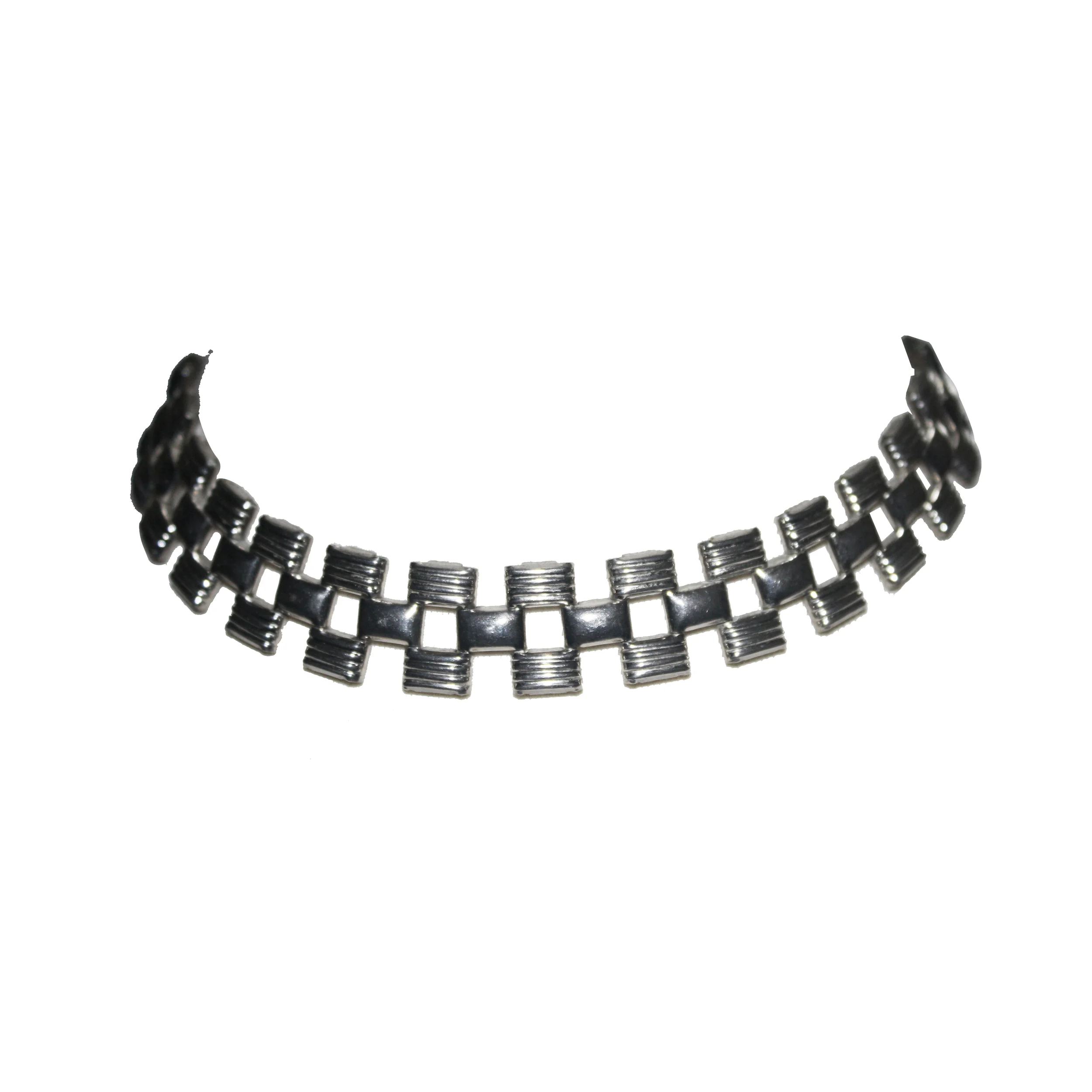 Vintage Checkered Silver Tone Necklace