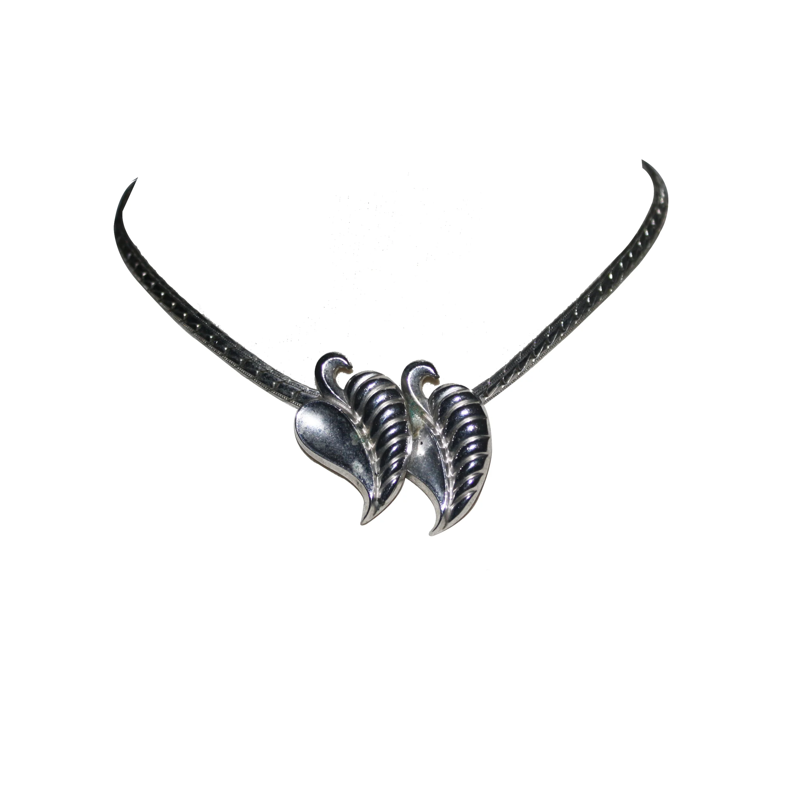 Vintage Double Leaf Silver Tone Necklace