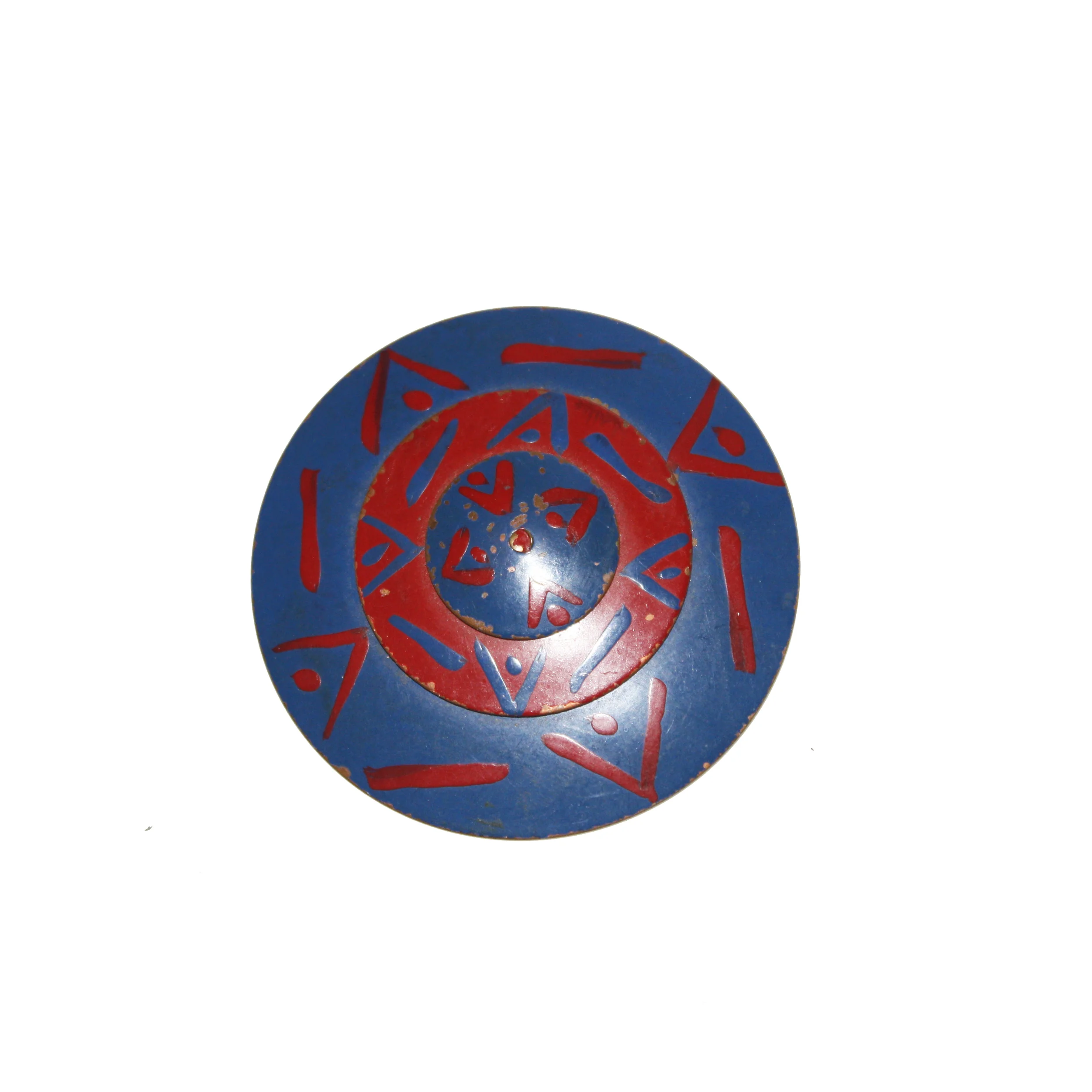 Enamel Blue Disc with Red Accents Brooch
