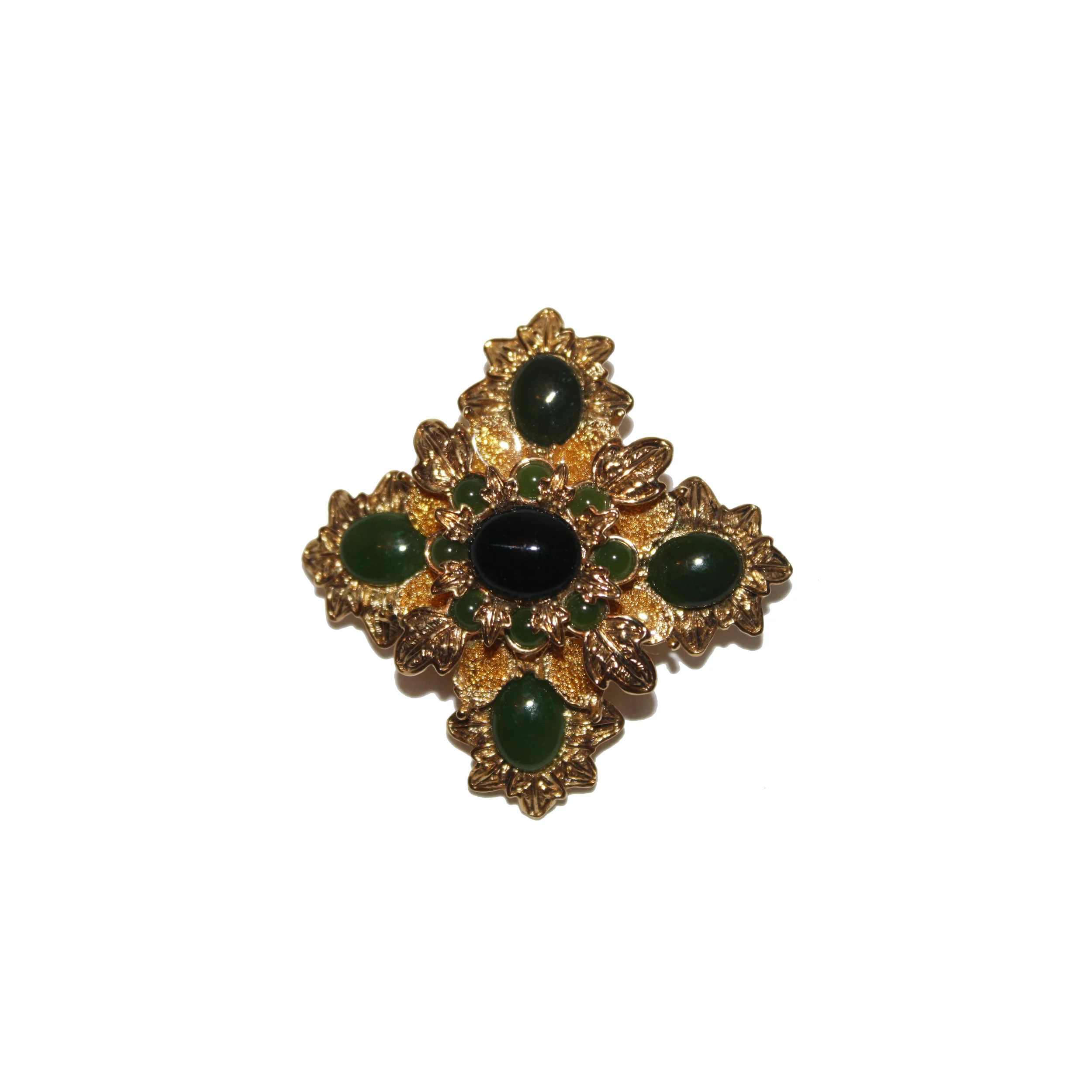 Antiqued Golden Cabochon Brooch