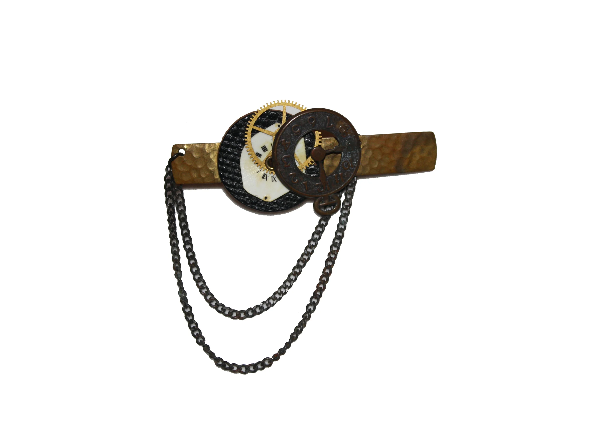 Steampunk Clock Piece and Chain Brooch