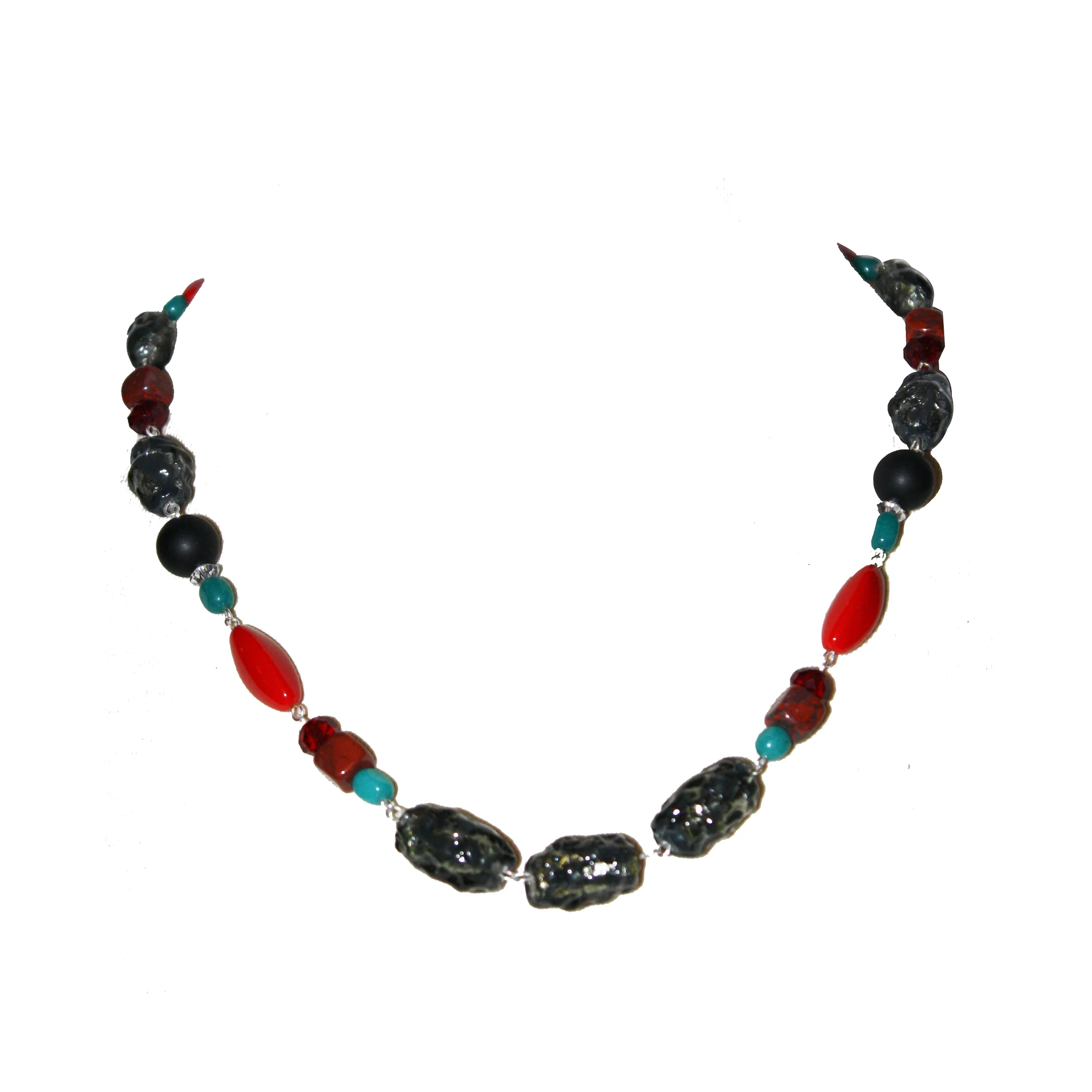Pebble Red Beaded Necklace