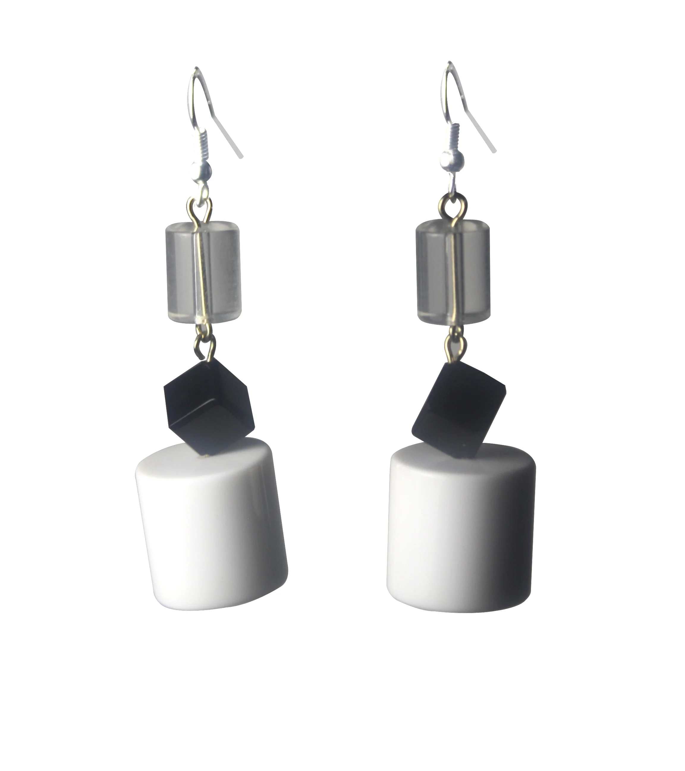 Black and White Cylinder Facets Earrings