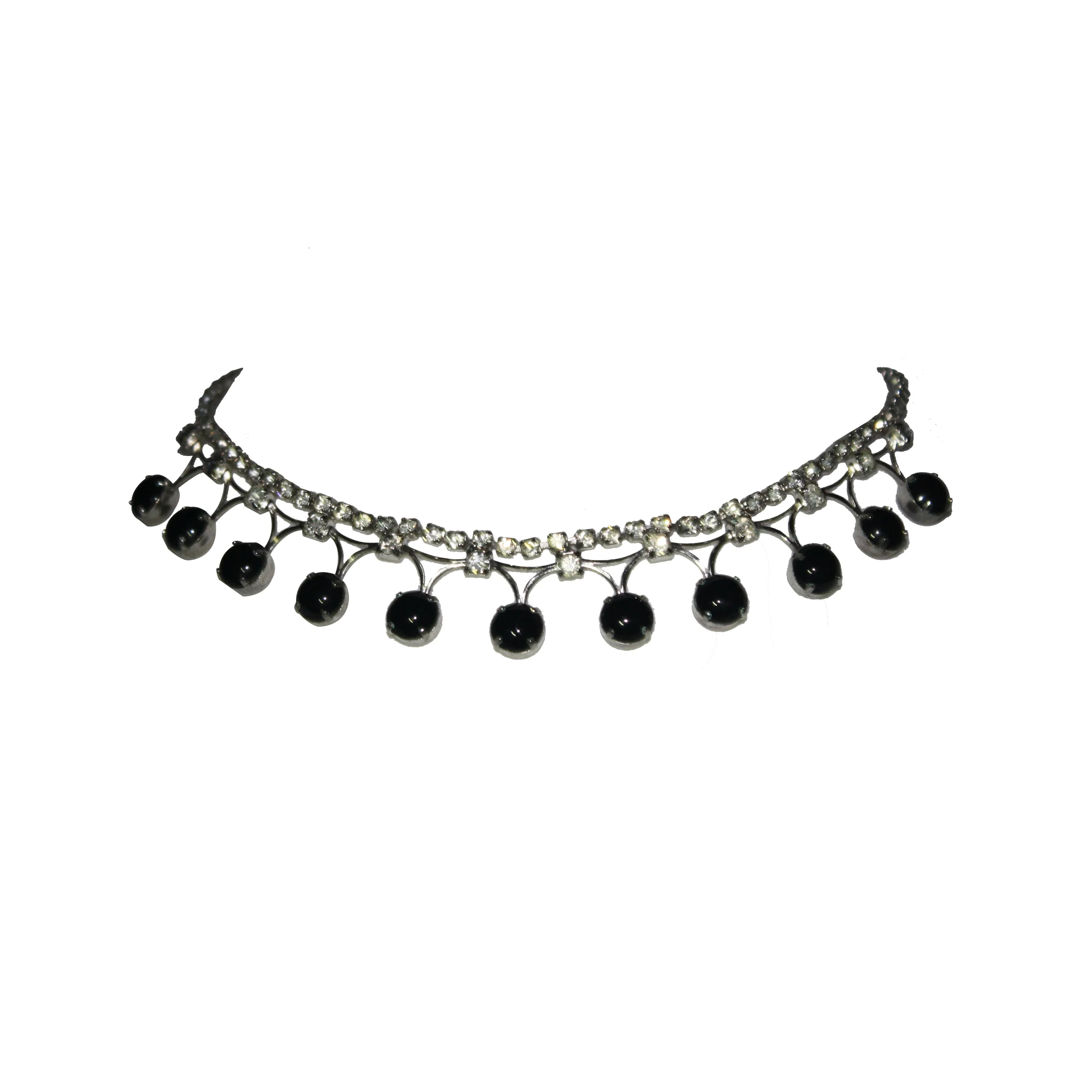 Reverse Tiara Black Cabochon and Rhinestone Necklace