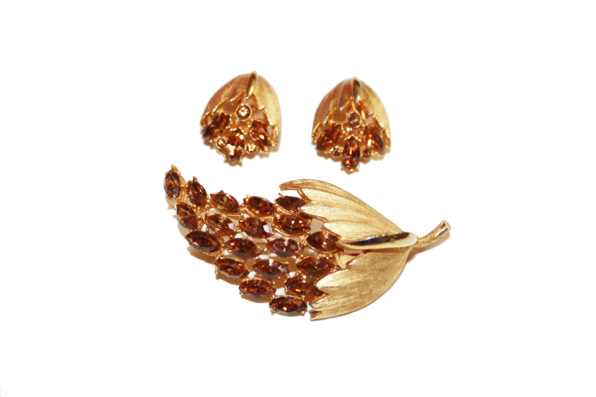 Caramel Floral Cluster Brooch and Earring Set