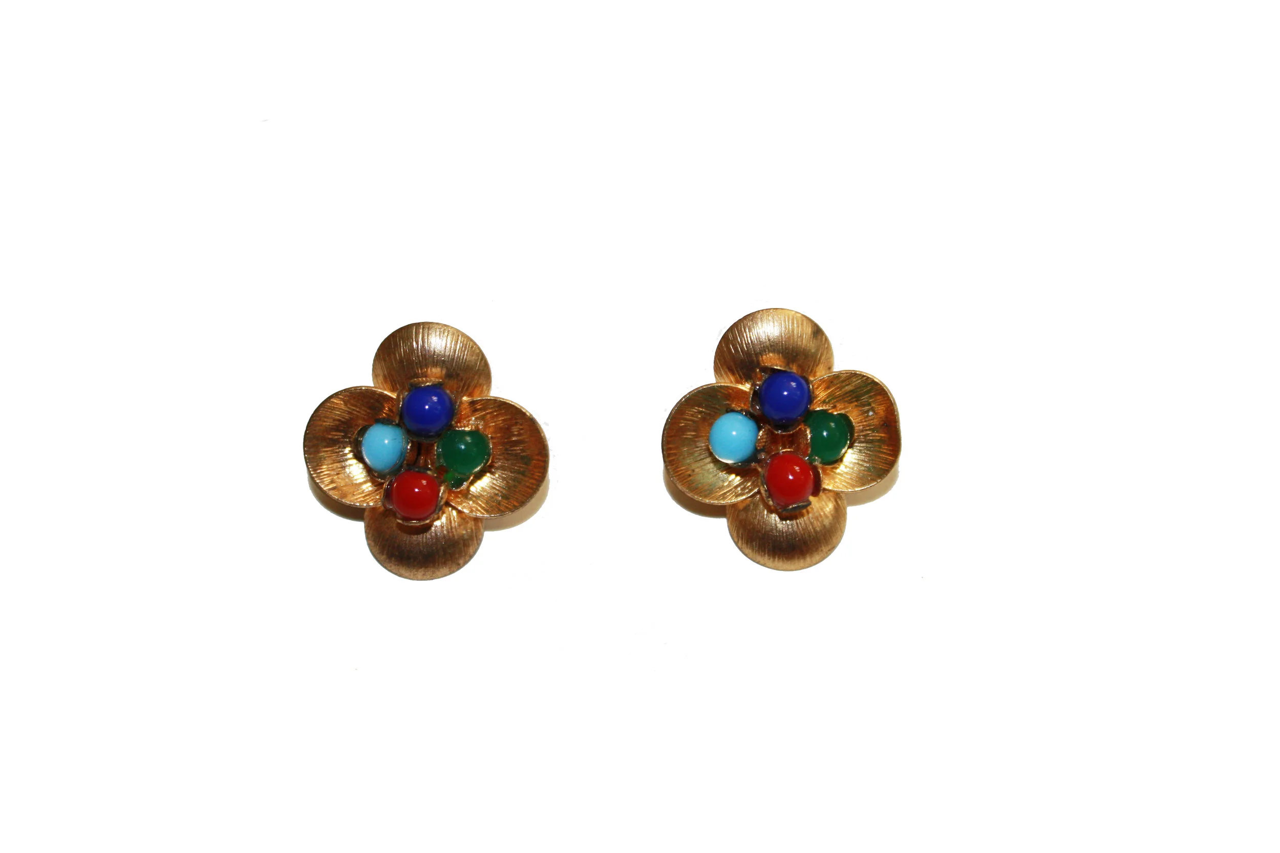 1950s Glass Gold Flower Earrings