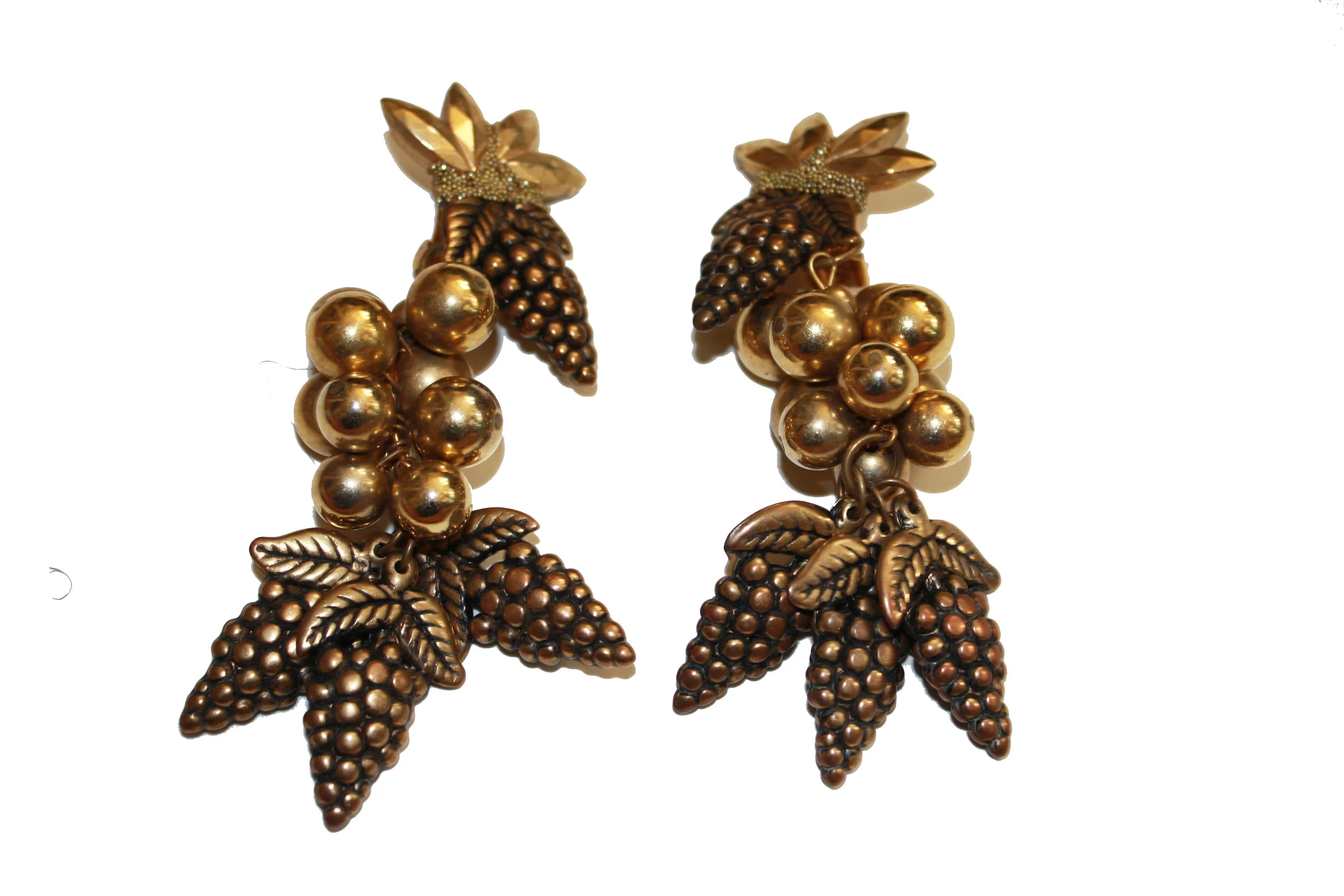 1980s Gold Grape Long Earrings