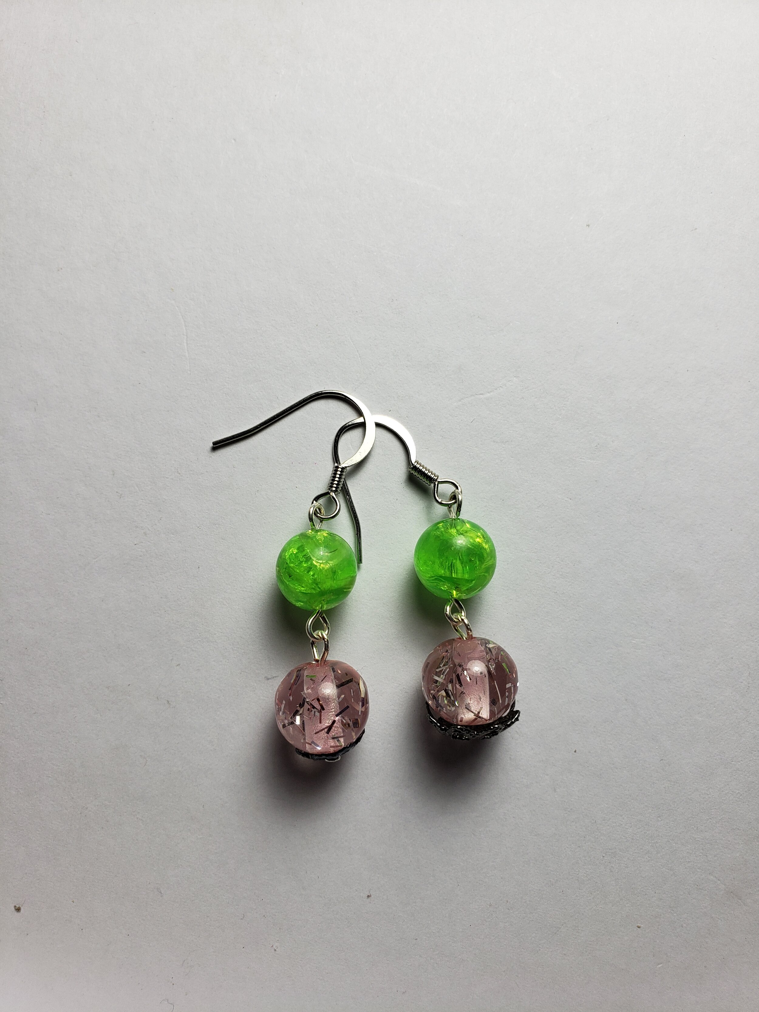Glittered Pink and Green Earrings