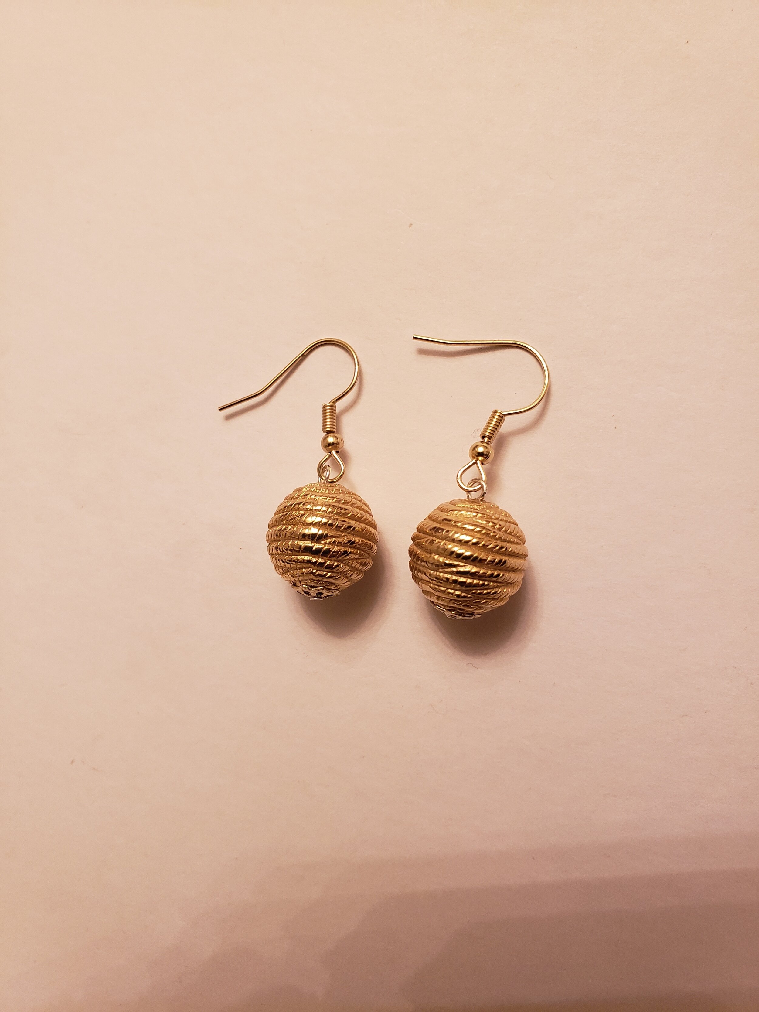 One Bead Gold Tone Earrings