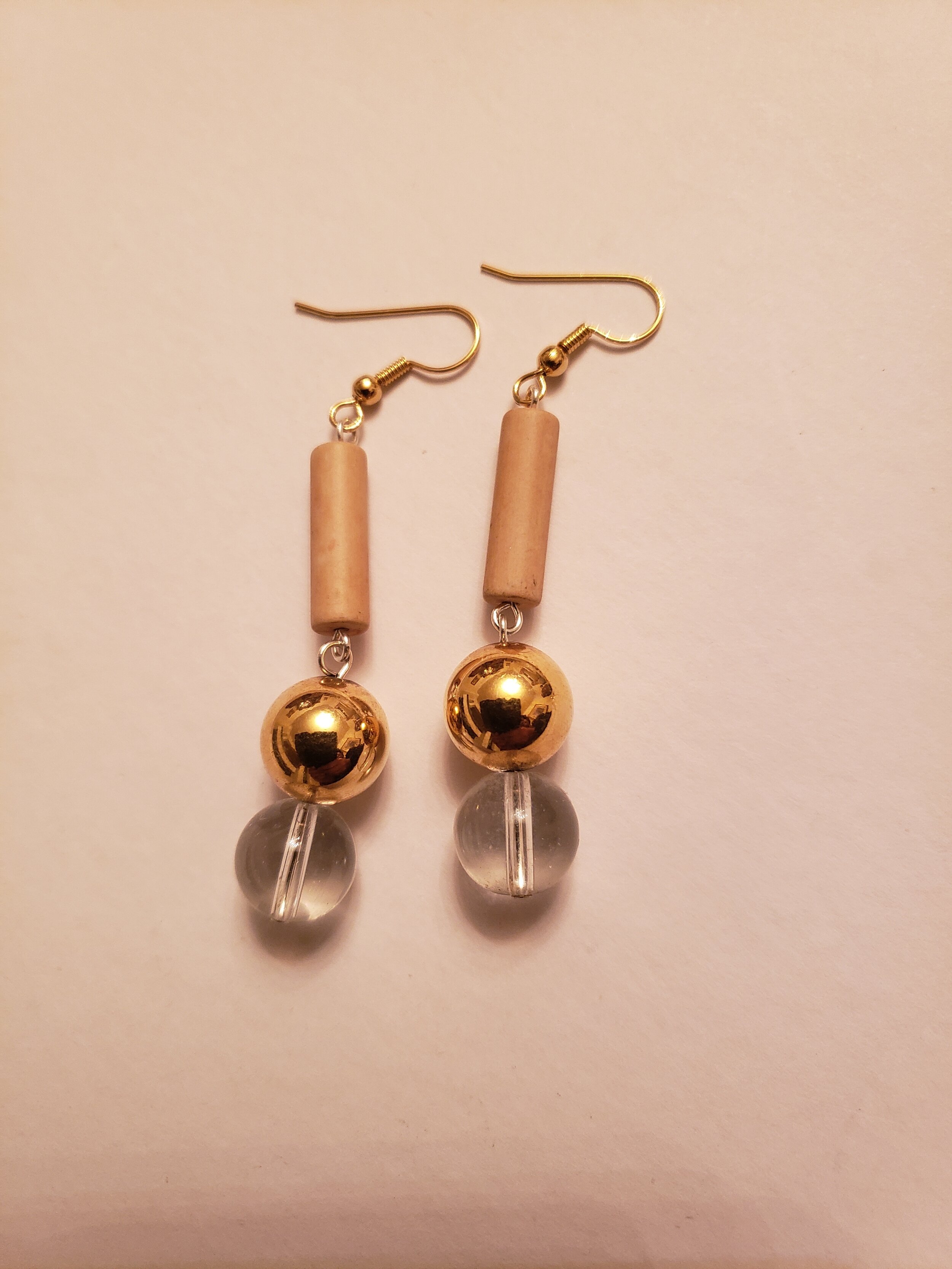 Beige Gold Clear Drop Earrings 