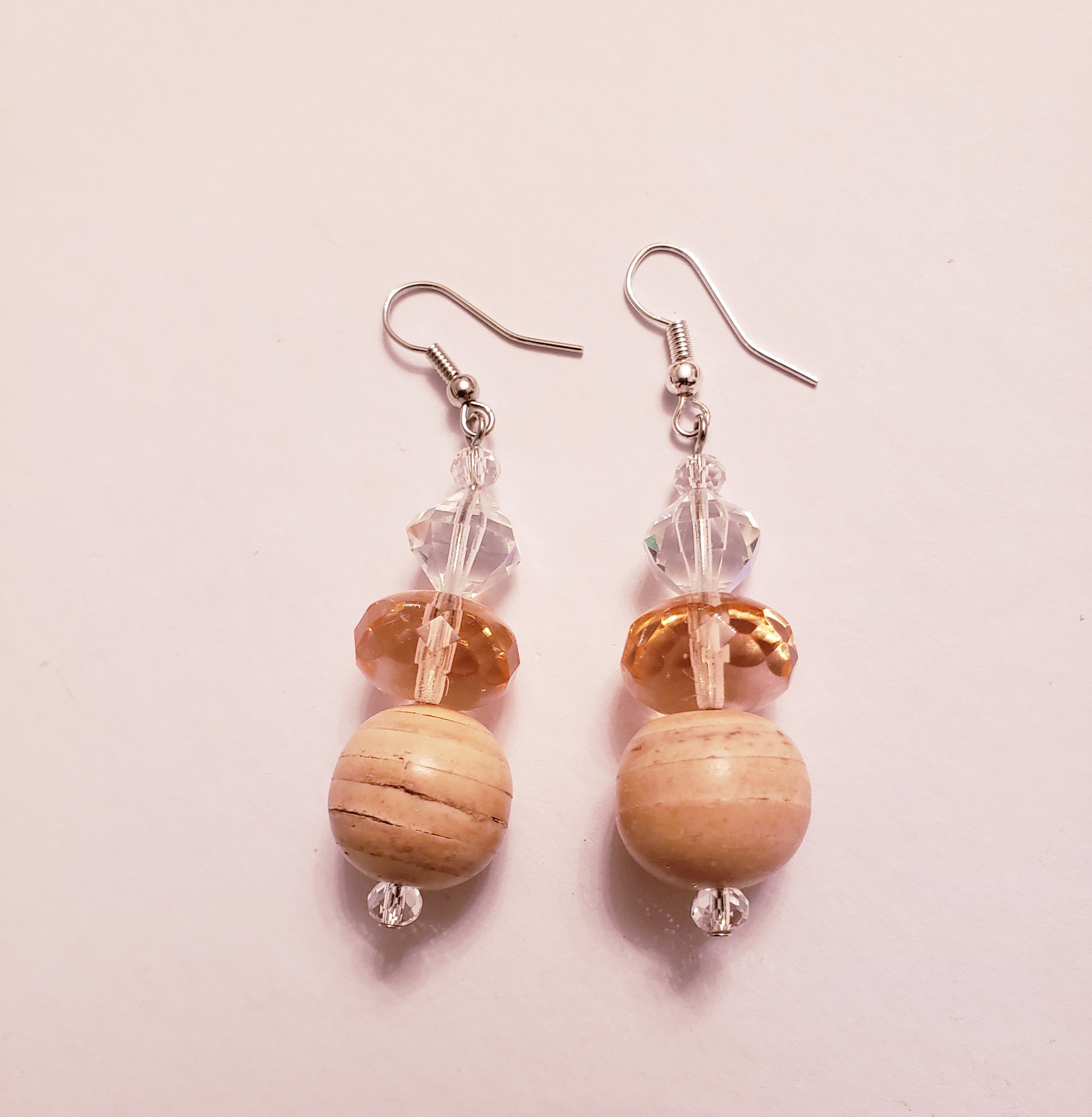Peach Crystal Wooden Earrings