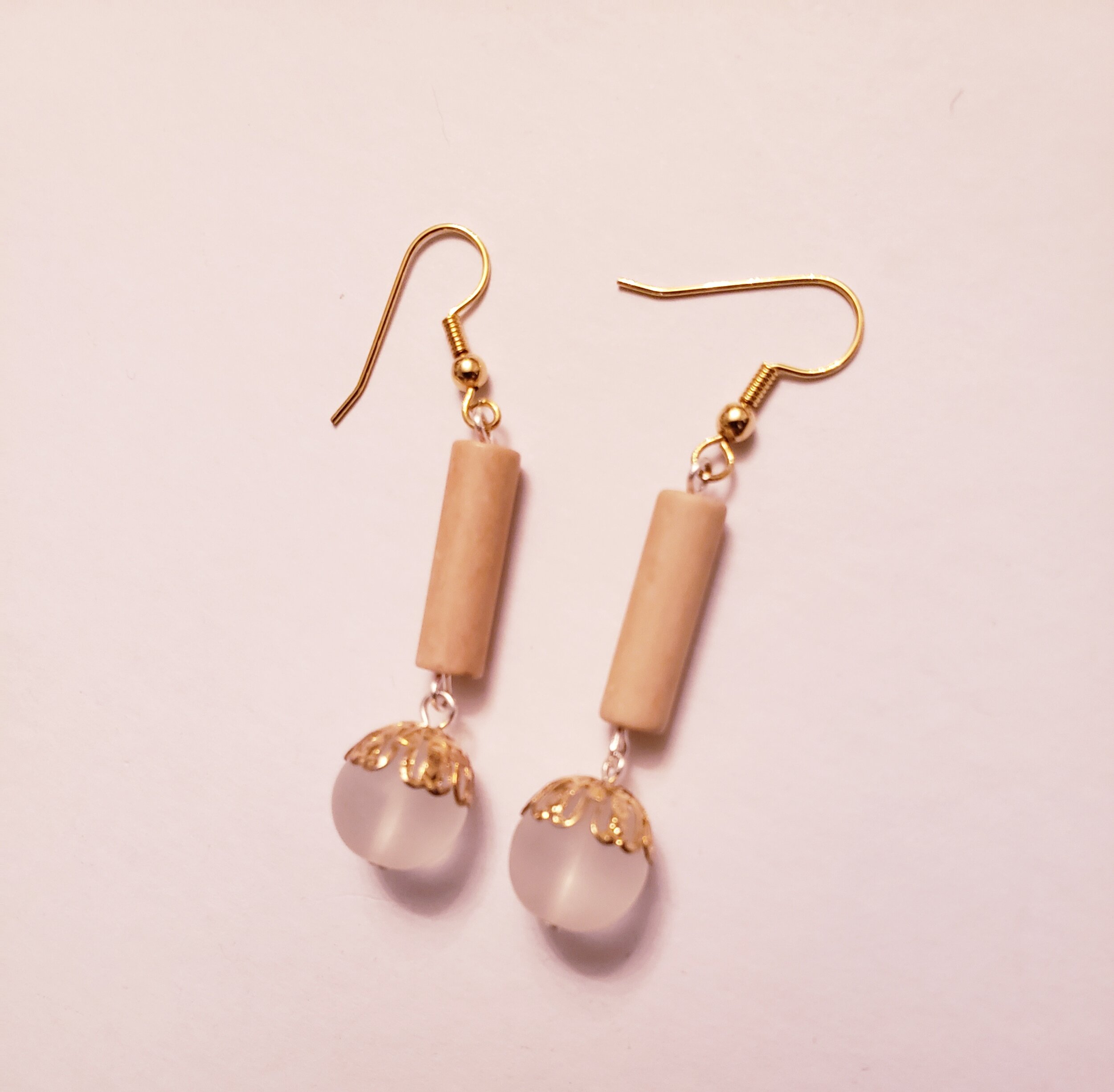 Simple Glass and Beige Earrings