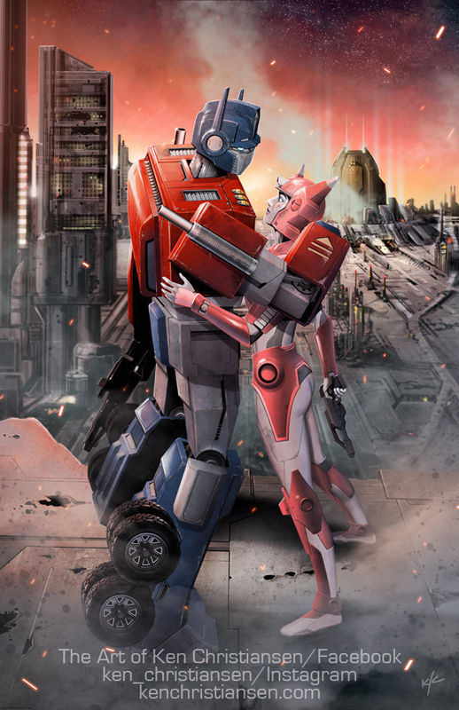 I'll have a couple brand new prints at the show, Optimus and Elita-1 in "Cybertron Good-Bye", and sneak peek of the second, to be revealed at the show: