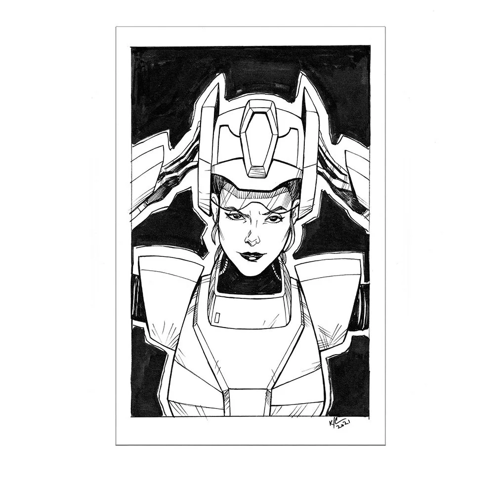 Minerva Inktober Sketch (Helmet)
$100 ($160 for two, $200 for 3 Inktober Art)
5"x7" Inks