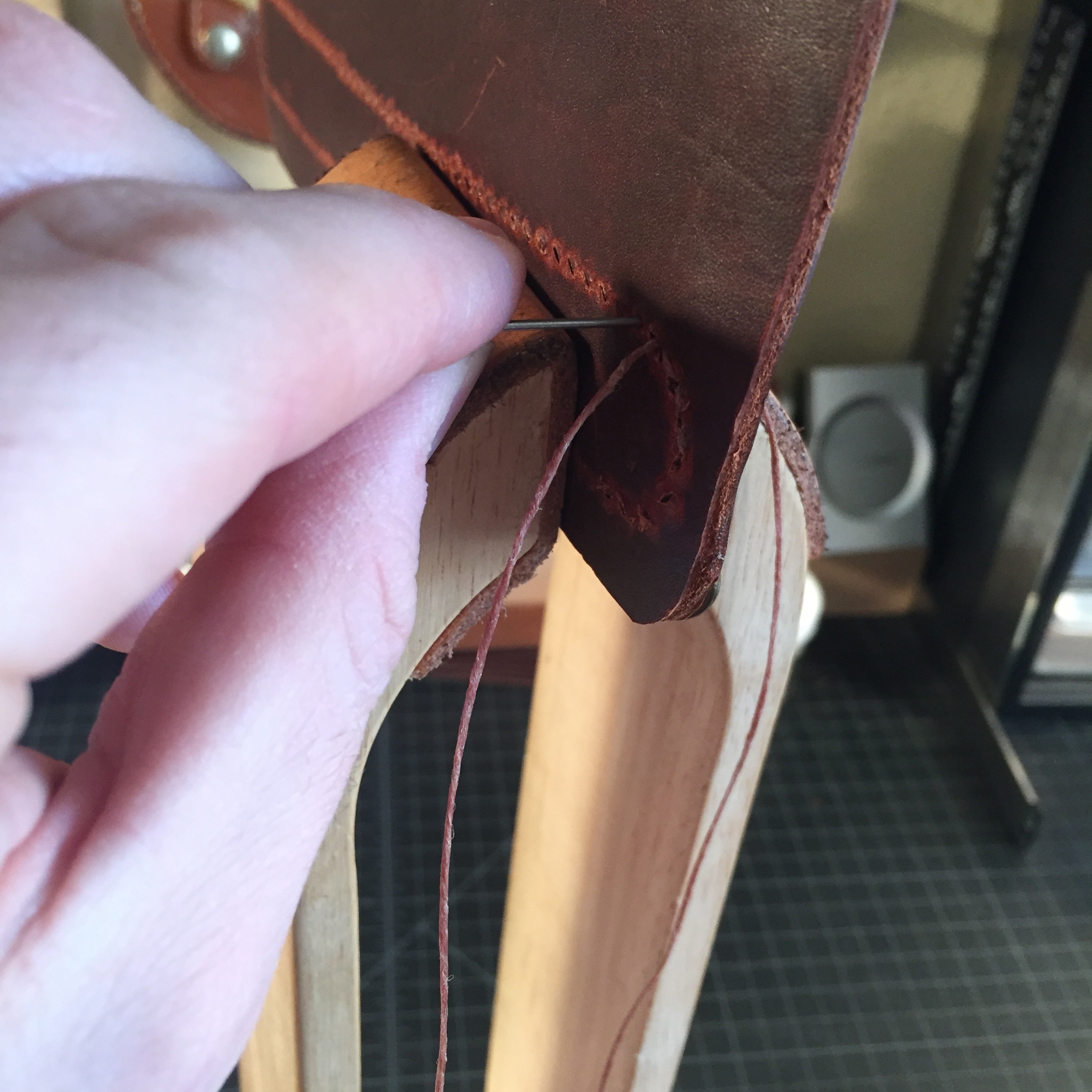 Left needle goes in. 