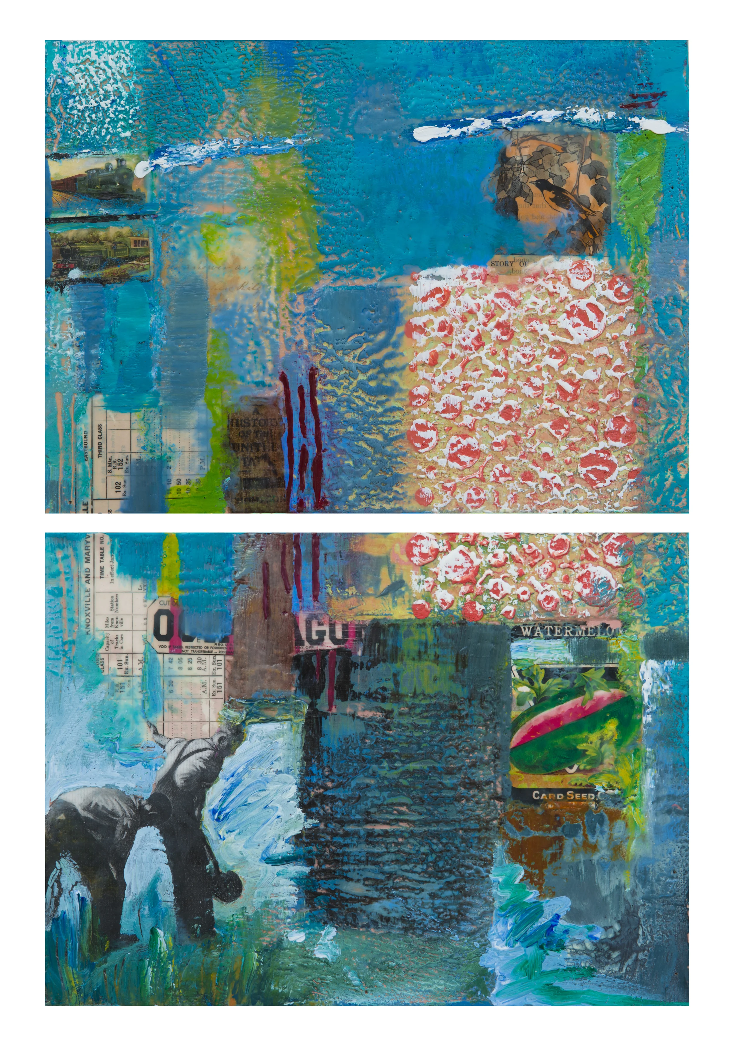 The Gravity of Stones, 2014, 11 x 14 ( x 2 ) encaustic, papers