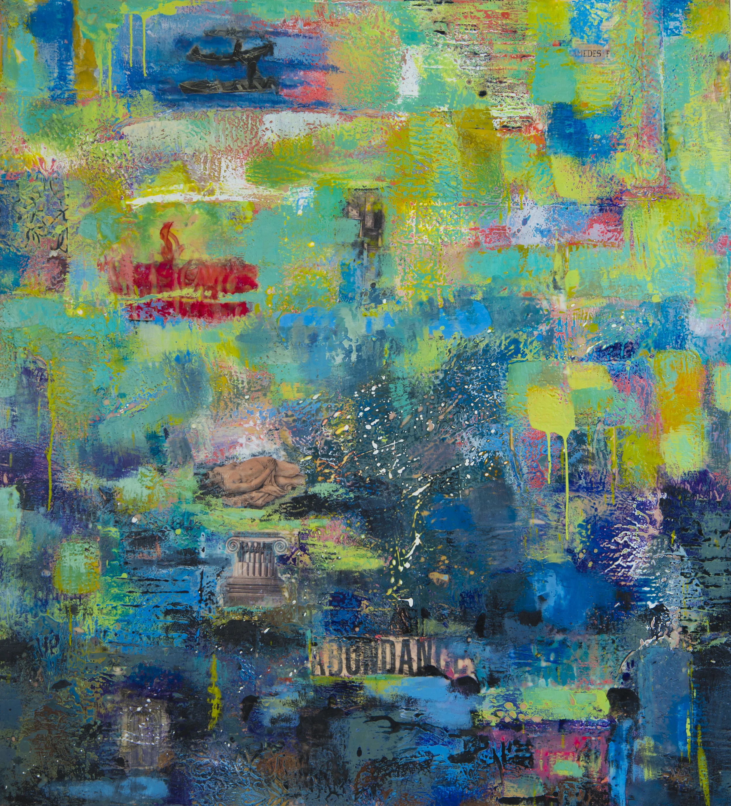 The Taint of Medusa, 2014, 46 x 44, encaustic, collage, thread, 