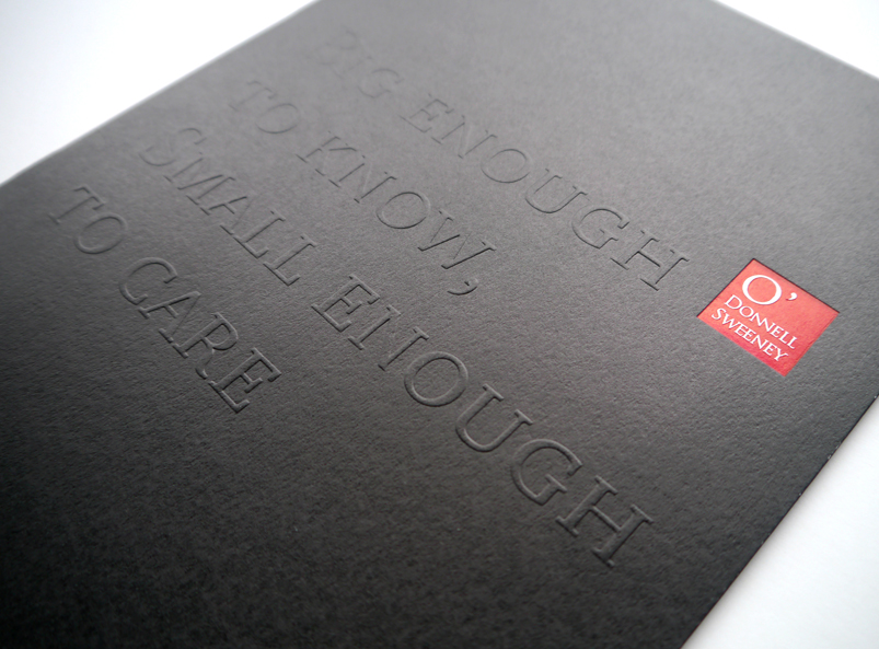 Embossing and overgloss print finishes in the company profile reflect the high quality law firm.