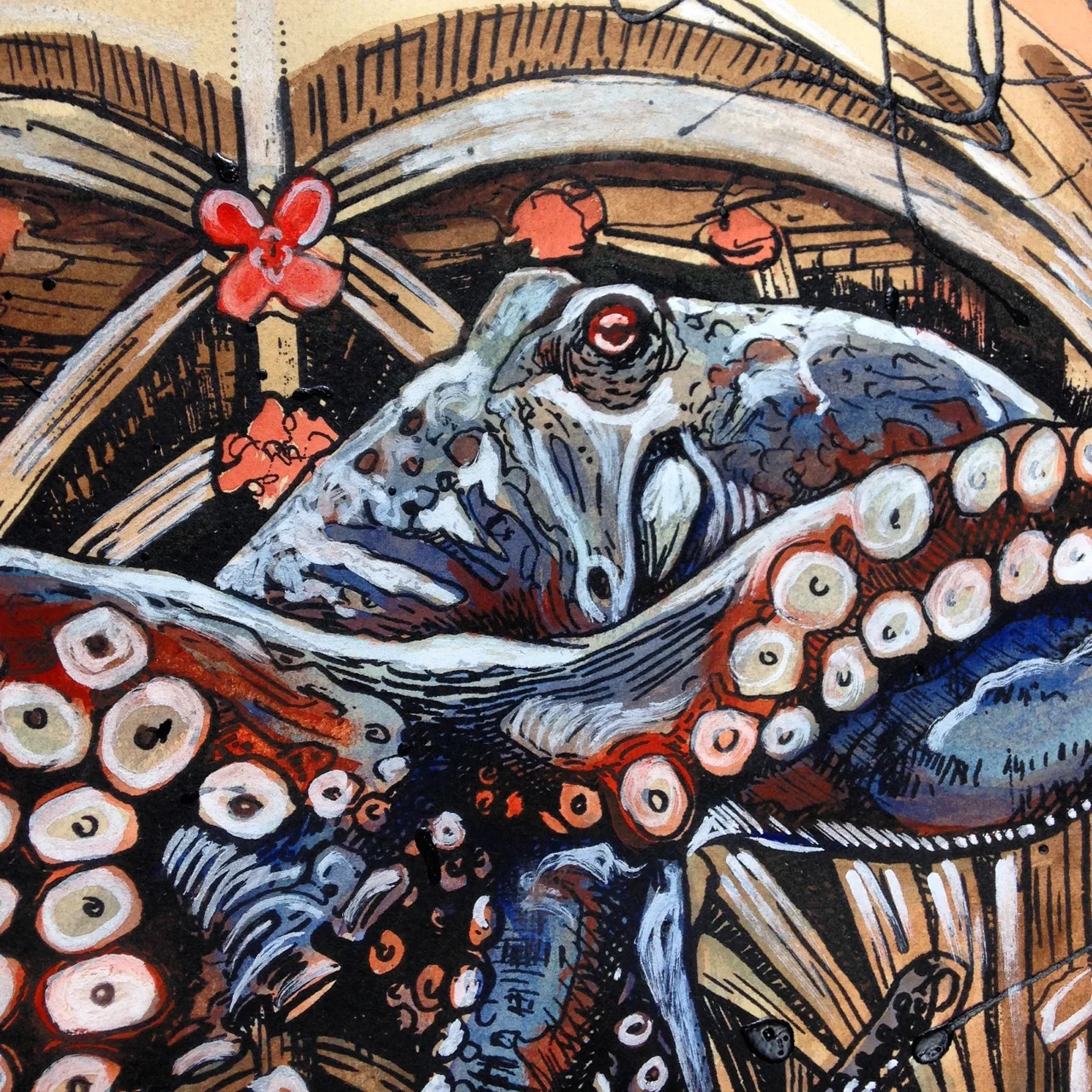 In the Cathedral (print w/ watercolor) detail