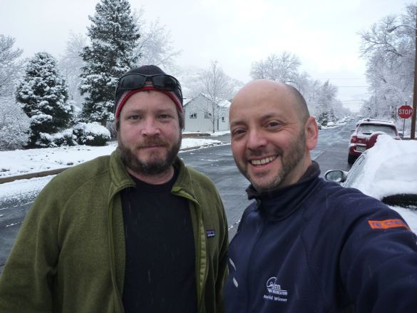 My Waking the Sleeping Giant co-producer Jon Erickson passed through Golden over the weekend on an epic road trip from his home in Vermont. He’s now in Des Moines for a very long day of Iowa caucus filming.