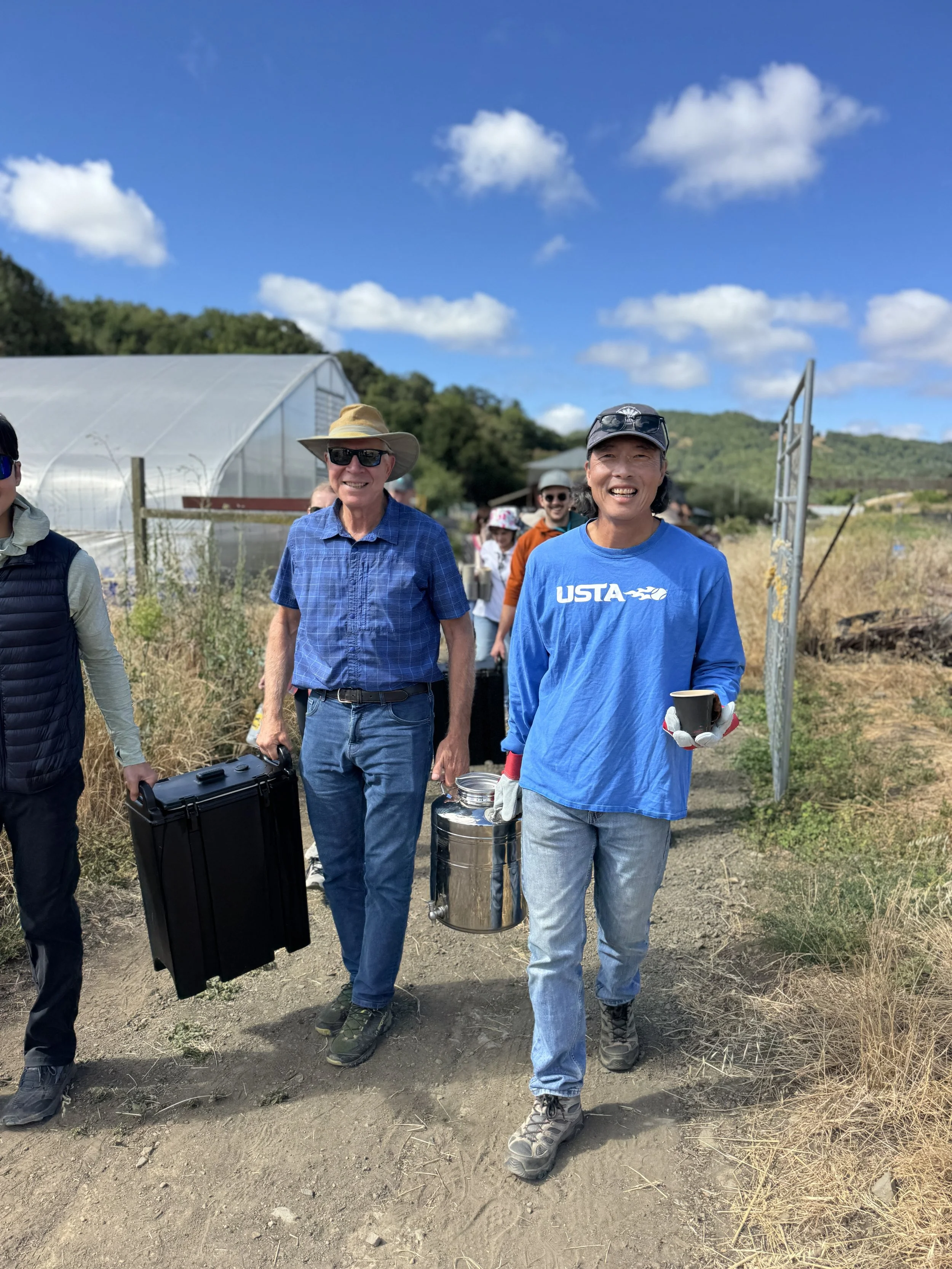 Jay Pierrepont and Bong Suh led the way to the field with refreshments