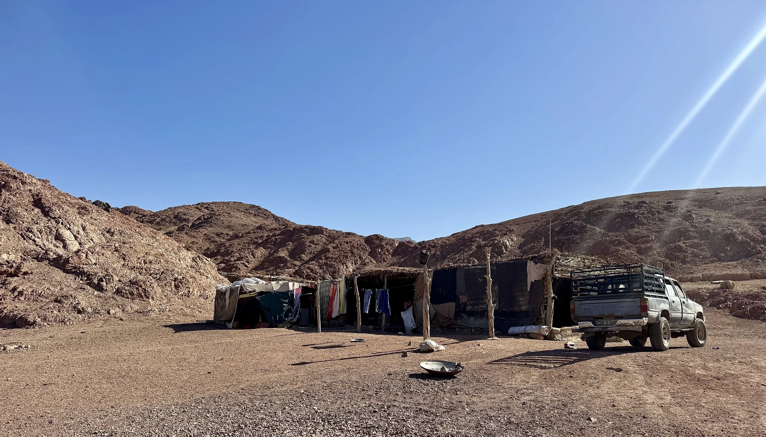 The outside of a Bedouin tent in Feynan, Jordan