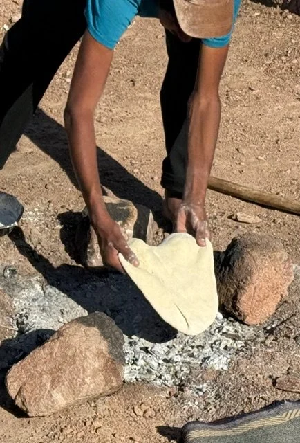 Abroud bread is baked directly in the coals and embers. 