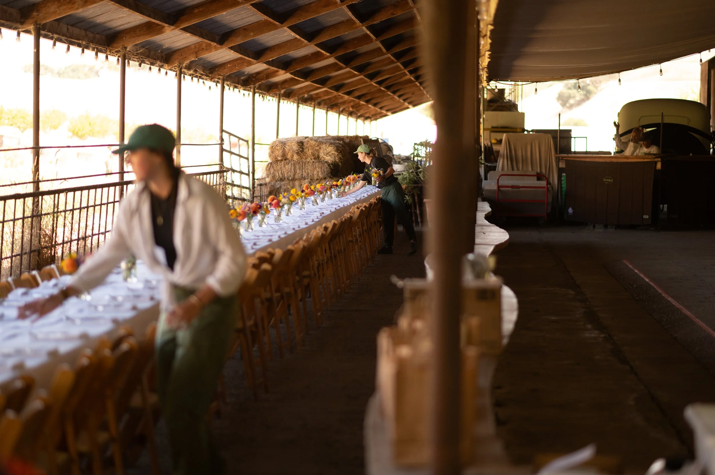 Harvest helpers making the final preparations for a beautiful lunch table