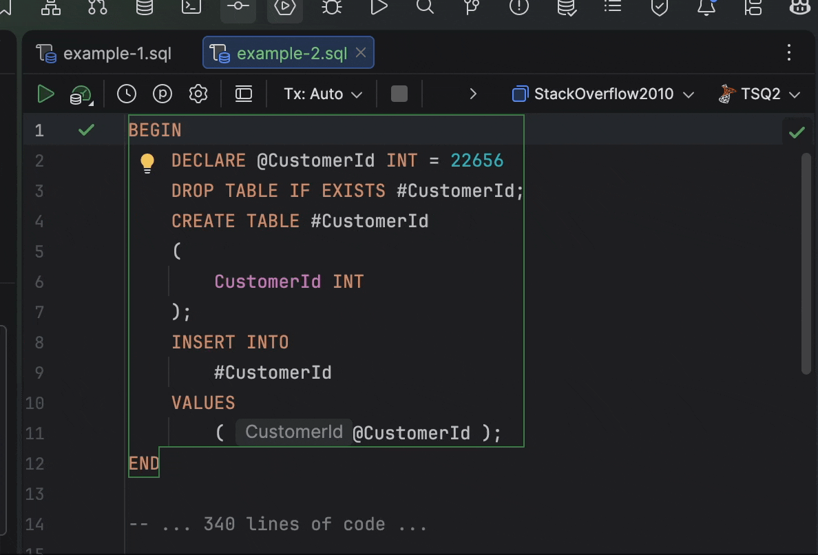 SQL Server temp table pattern setup - creating and populating a temp table to enable section-by-section debugging
