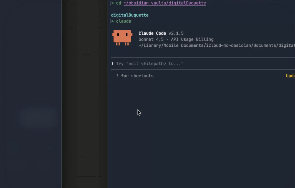 Raycast quick capture interface showing daily note entry with Claude Code terminal running in background,    demonstrating GTD capture workflow