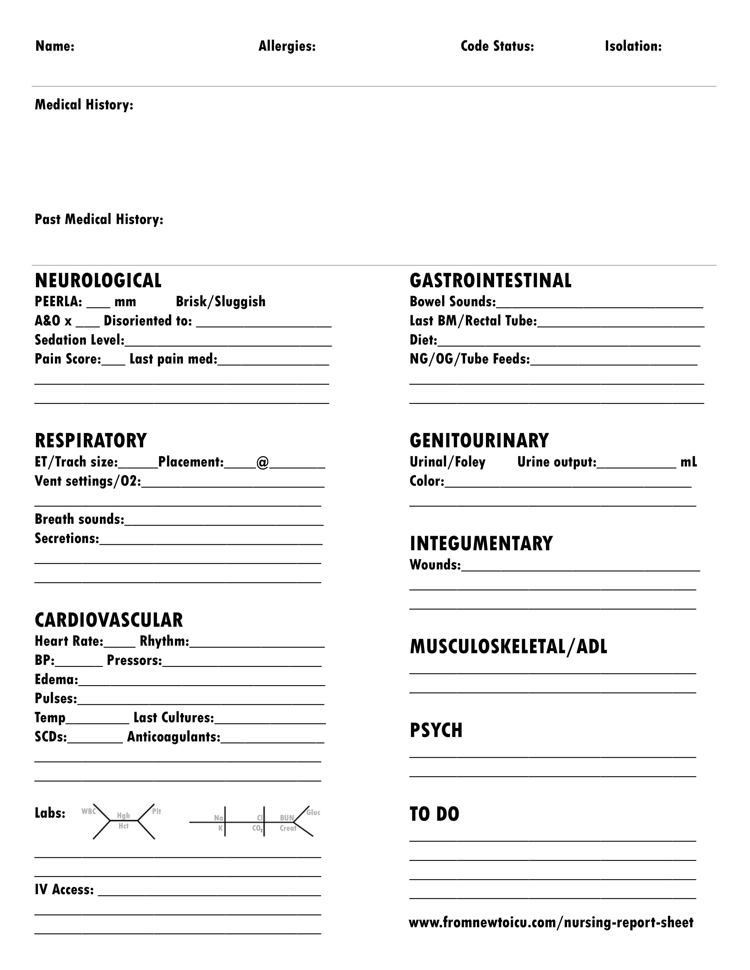 Free Printable Nurse Report Sheets