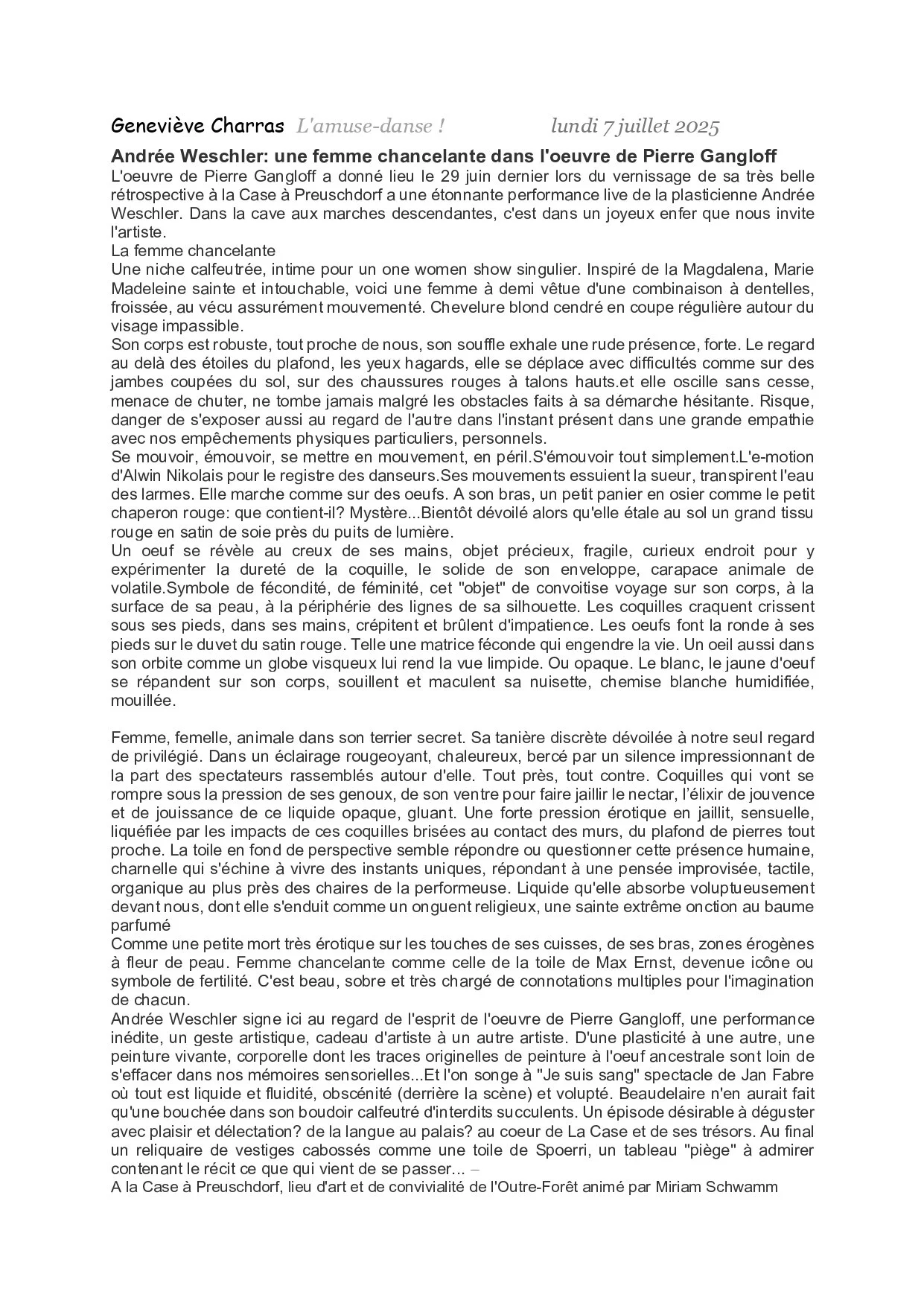 Merci infiniment à Geneviève Charras pour son écriture sensible et généreuse
