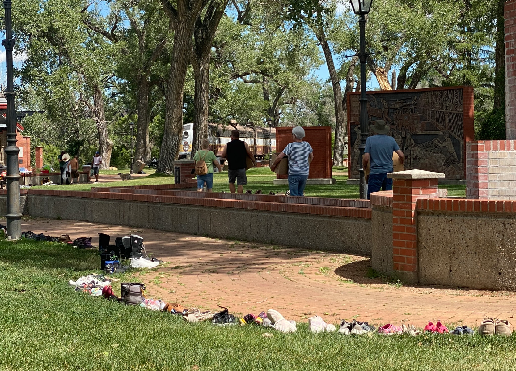 People kept bringing more and more footwear.