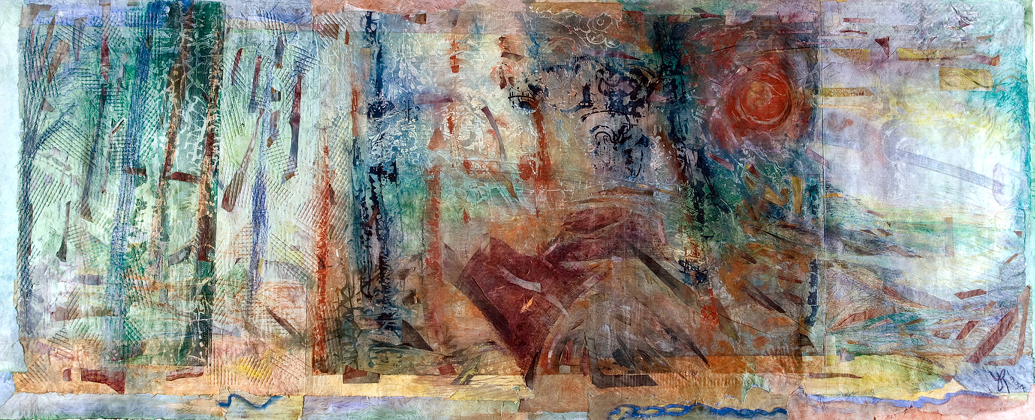 Una de las obras presentadas por YR en ARCO 2001: Romantic Rendering of a Forest , 1997 (Monoprint, 72 x 186 cm)