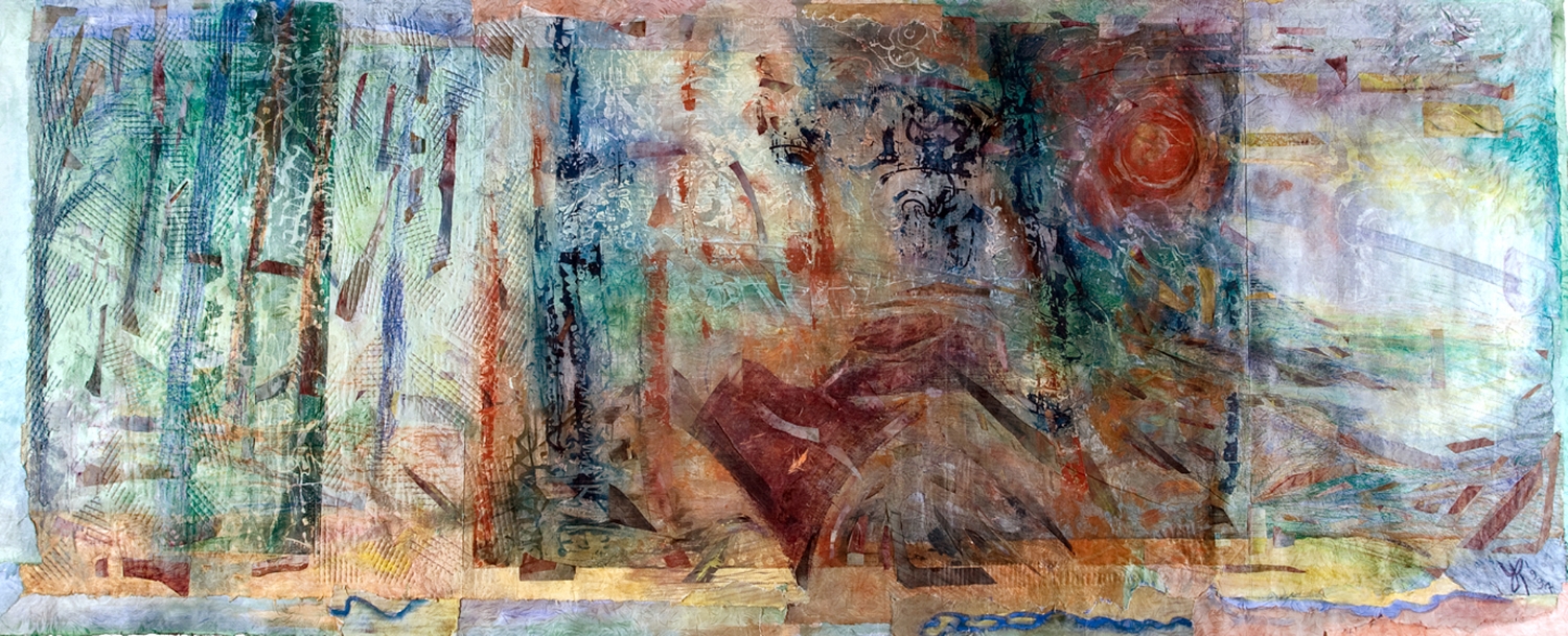 One of the works by YR presented at ARCO 2001: Romantic Rendering of a Forest , 1997 (Monoprint, 72 x 186 cm)