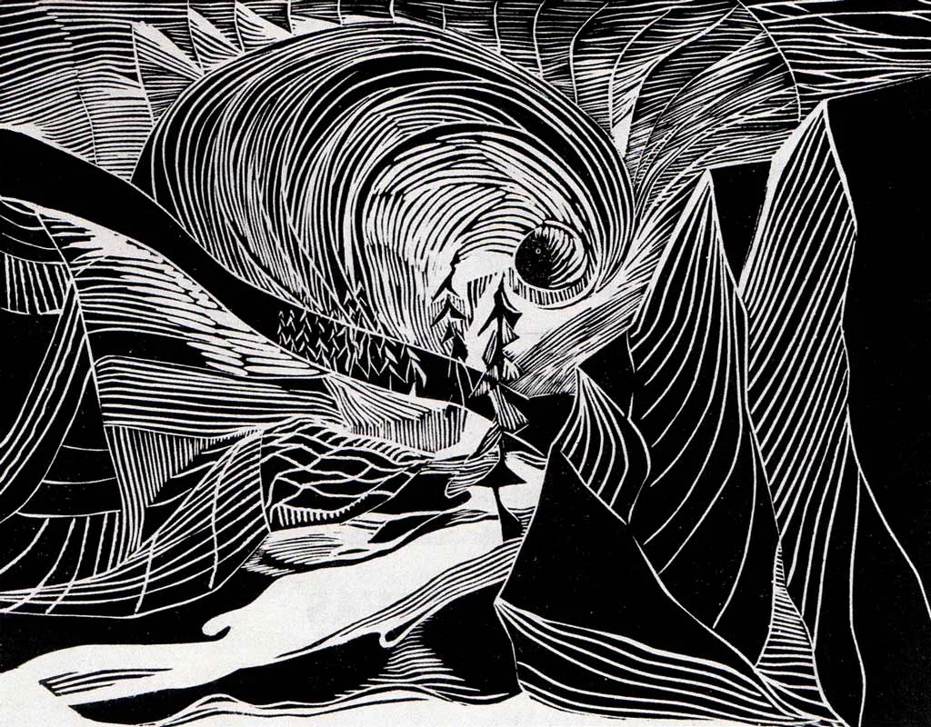 Aurora Borealis . 1976. Grabado al linóleo.
