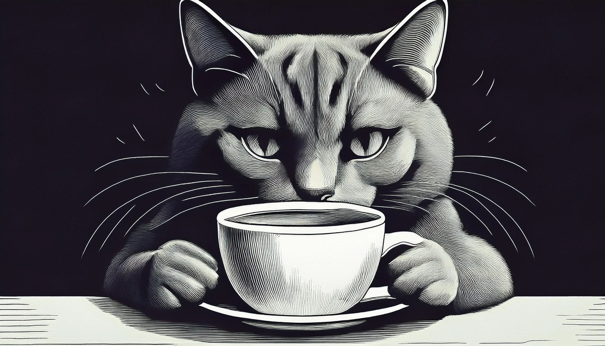 Firefly digital illustration of cat drinking coffee from cup 10077.jpg