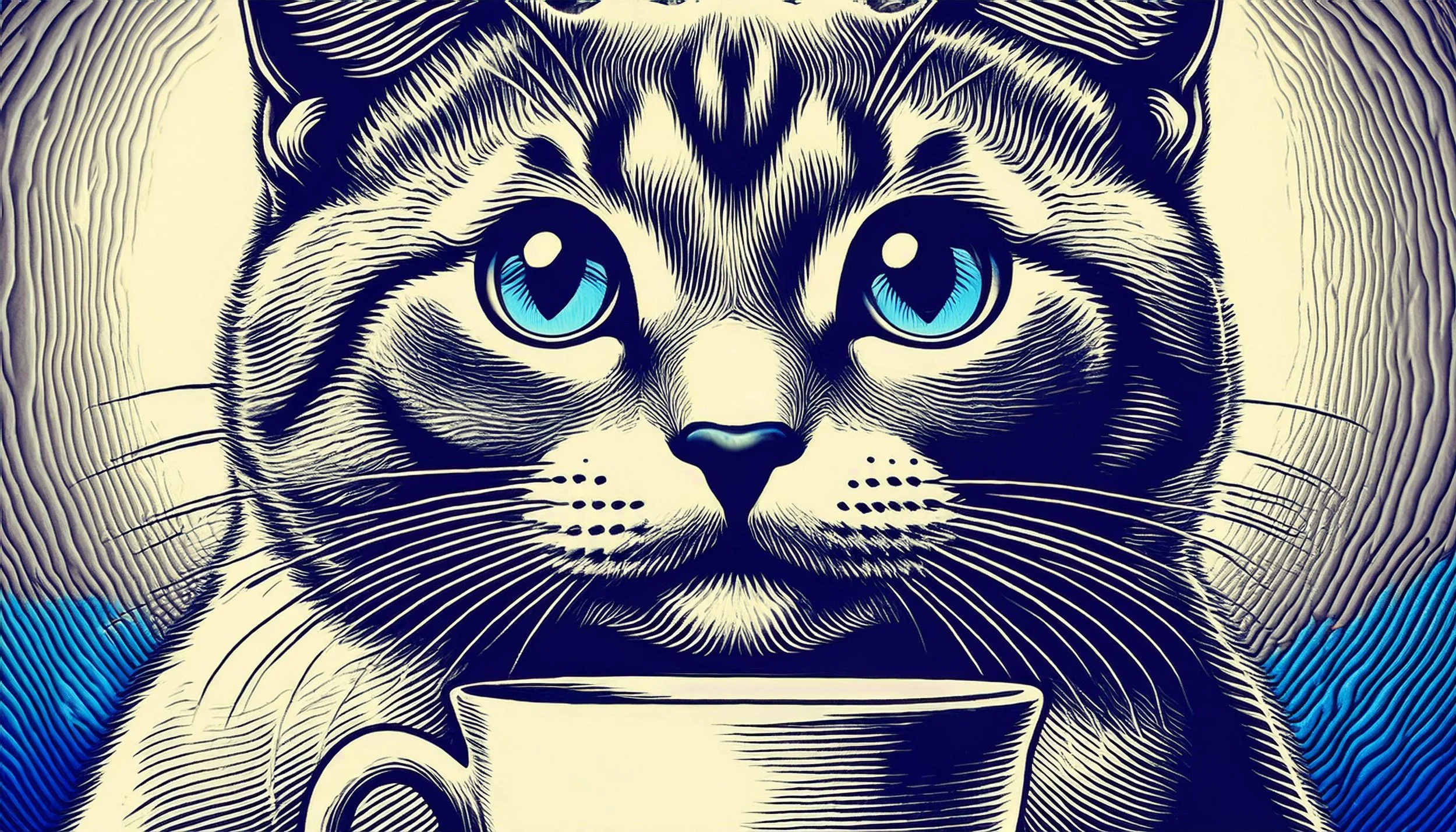 Firefly digital illustration of cat drinking coffee from cup 71565.jpg