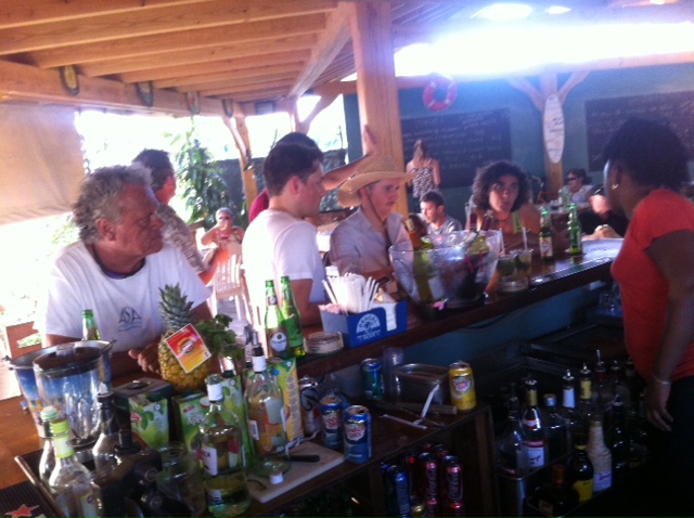 Having a drink at Lagunes bar in Simpson Bay -one of the last chances to catch up via wi-fi before the cold turkey!