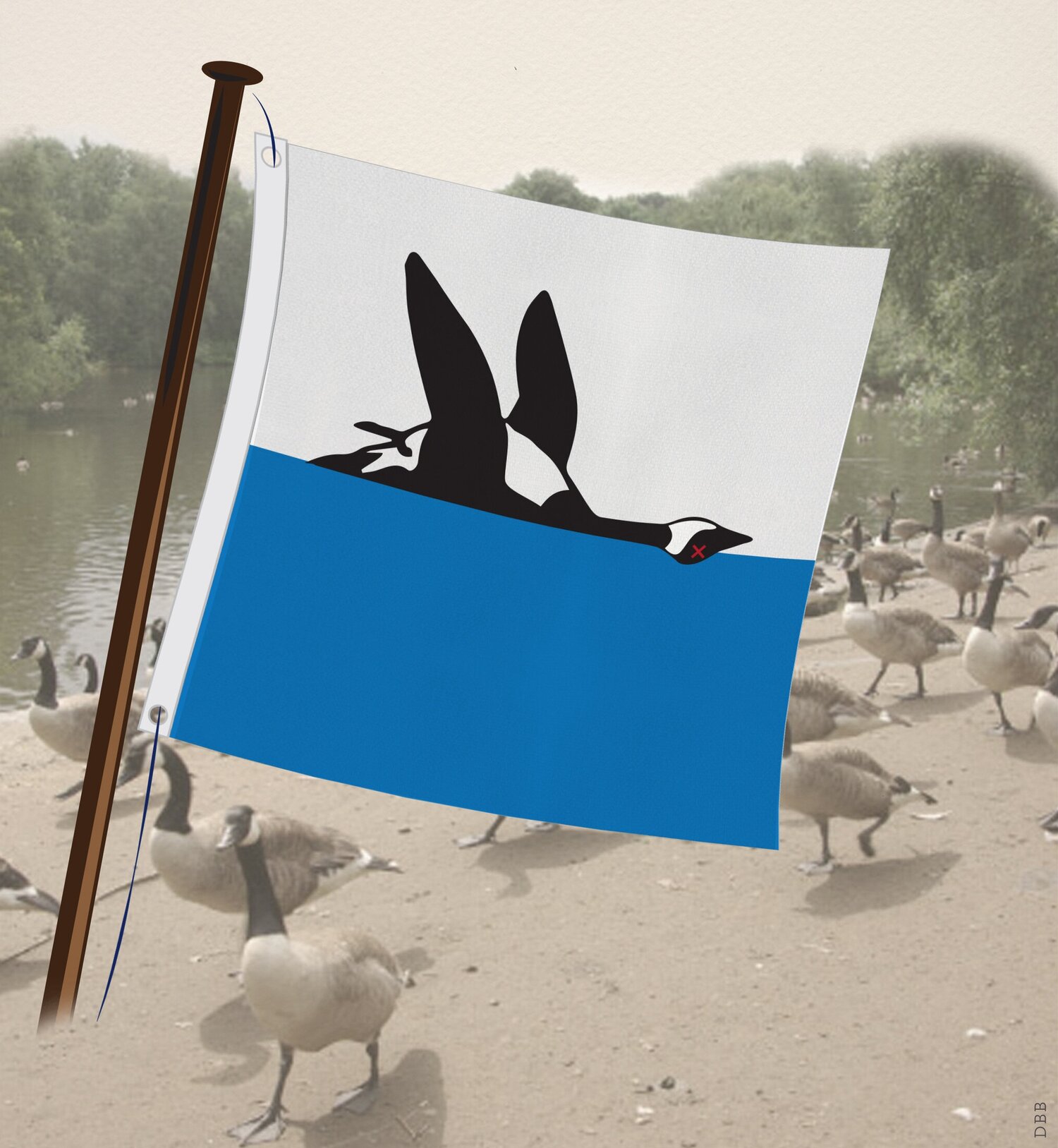 River Bank Battle Flag. Not everyone in Boston loves Canada Geese.