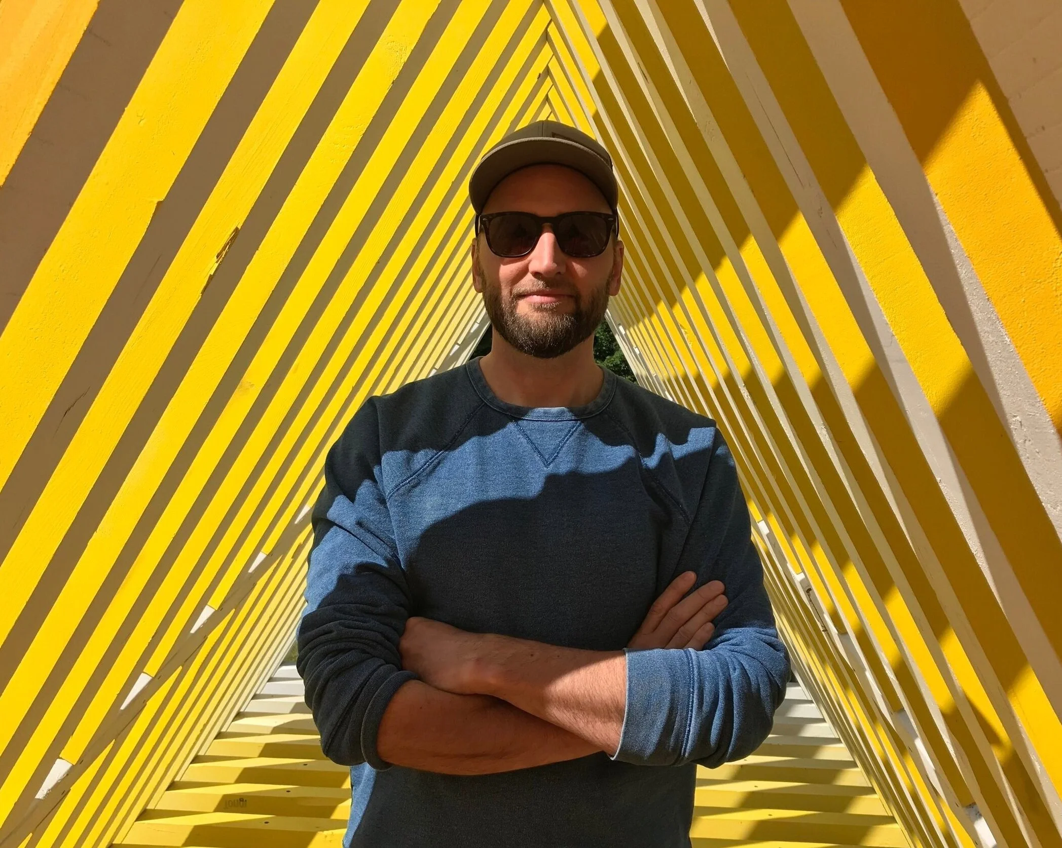 David Buckley Borden, standing inside Warming Warning at the Harvard Forest in Petersham, MA in 2019.