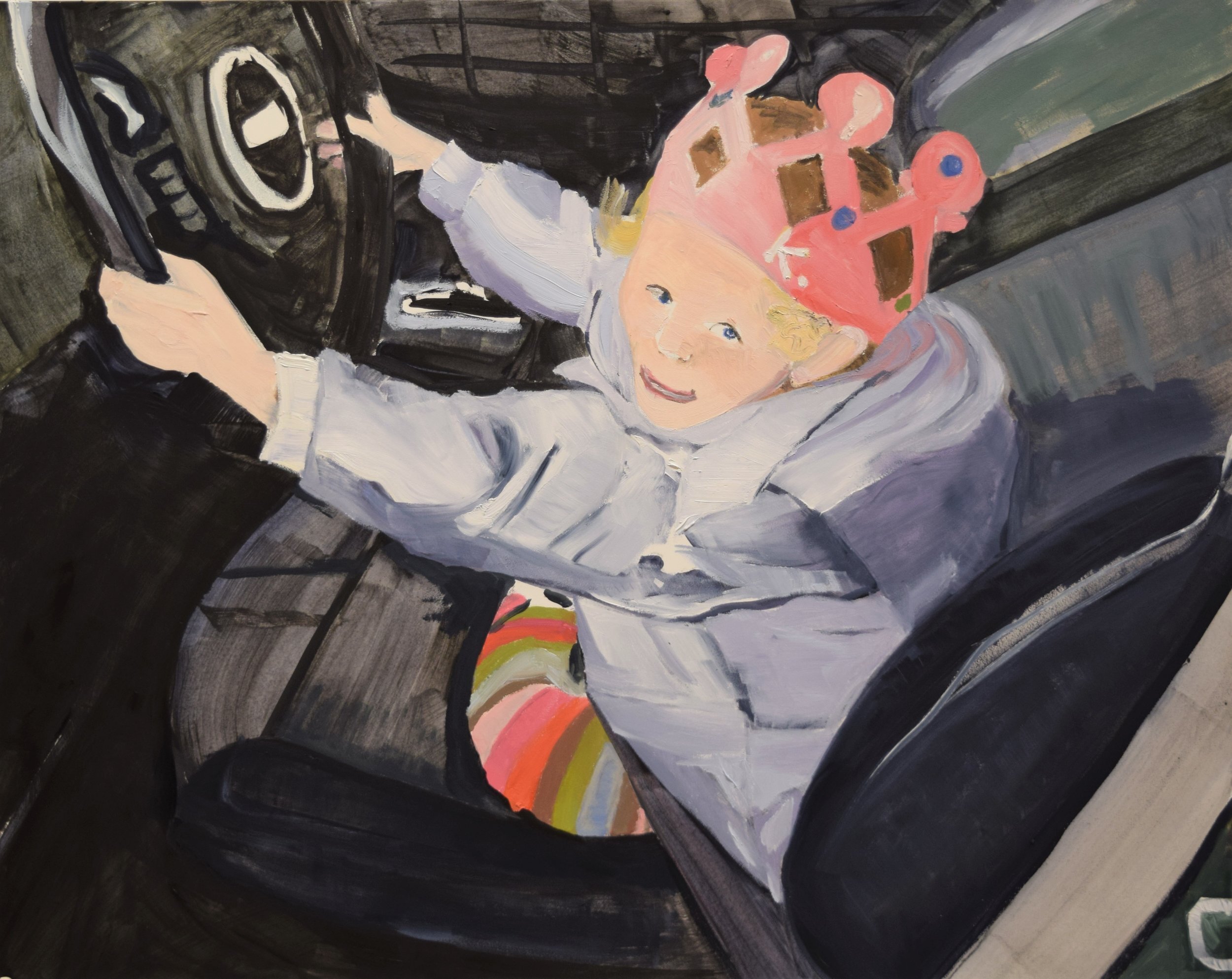 Heidi Hardin. 2018. KK in the Driver's Seat, Oil on panel, 16x20