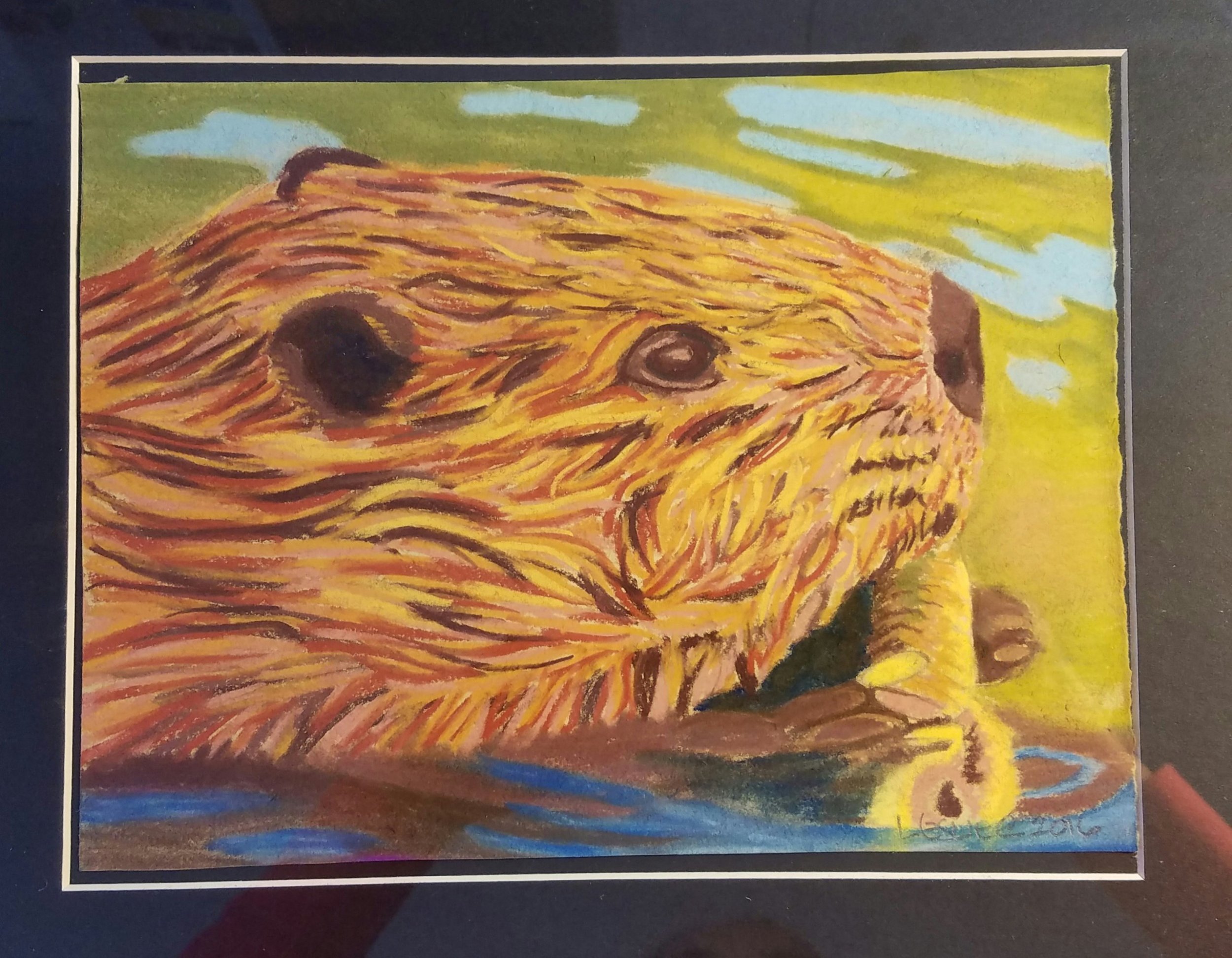   Leslie Aguilar 2016. Beaver Eating a Twig. Pastels on paper 8x10  
