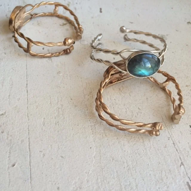 Labradorite Cuff in Brass & Silver