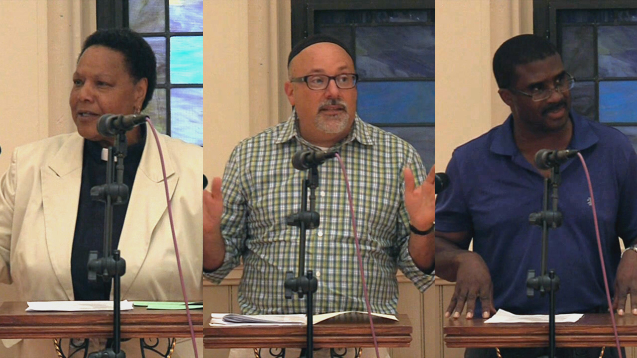 Left to Right: Reverend Gladys Moore, Senior Pastor at St. John's Lutheran Church; Rabbi Avi Friedman of Congregation Ohr Shalom; and Reverend Vernon Williams, Assistant Pastor at Fountain Baptist Church. 