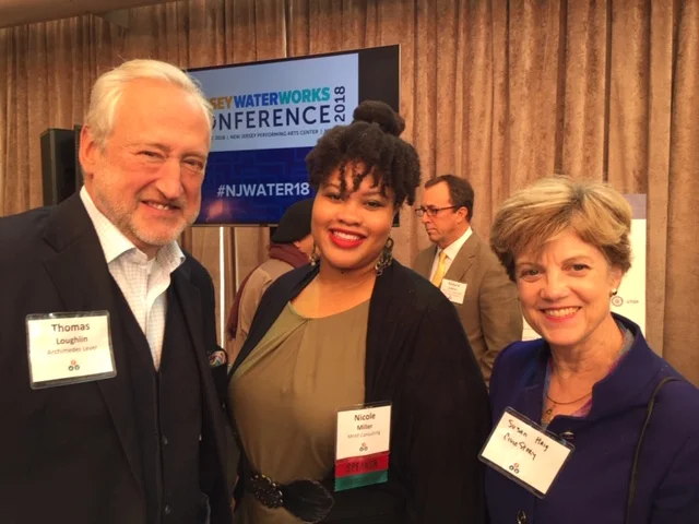 At the Jersey Water Works conference: CivicStory board member Tom Loughlin, Audience Development Manager Nicole Miller (also a member of the Jersey Water Works Steering Committee) and CivicStory founder Susan Haig. Photos by Donna Liu.
