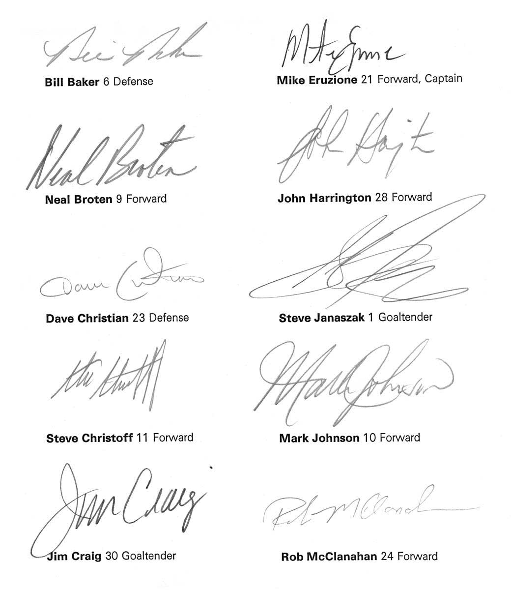 The 1980 US Olympic Hockey Team signatures