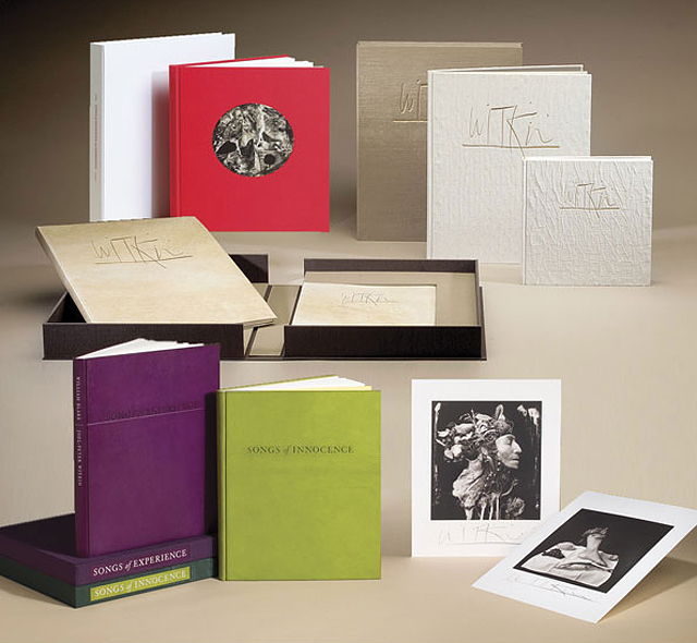 A unique set of gouache-over-platinum prints by Witkin (from a series of 5 unique sets) accompany this set of Platinum Series books, Songs of Experience and Songs of Innocence .