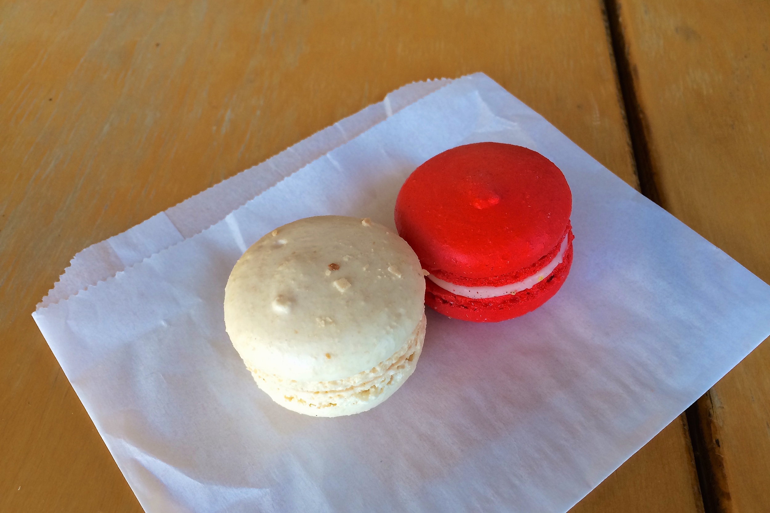 Toasted coconut and pomegranate macarons from DoLy's Delectables